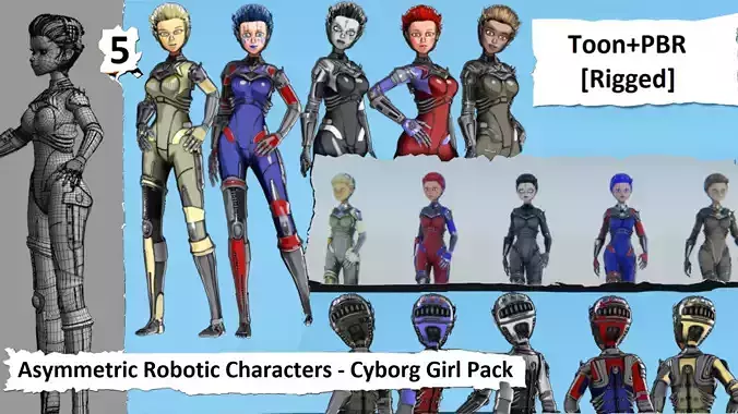 Asymmetric Robotic Characters Cyborg Girl Pack Low-poly 3D model Asymmetric Robotic Characters Cyborg Girl Pack Low-poly 3D model