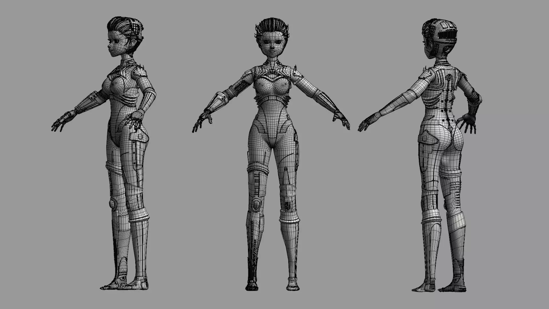 Asymmetric Robotic Characters Cyborg Girl Pack Low-poly 3D model_10