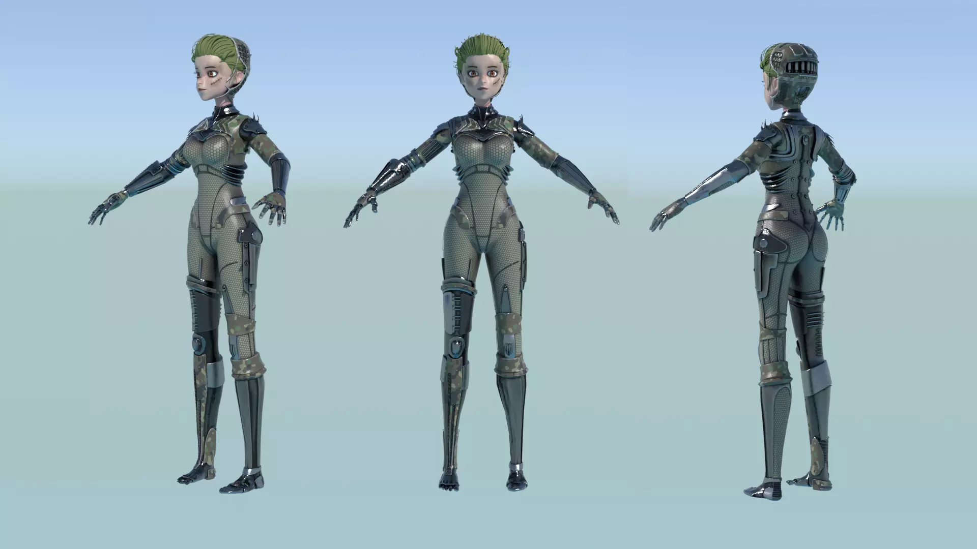 Asymmetric Robotic Characters Cyborg Girl Pack Low-poly 3D model_19