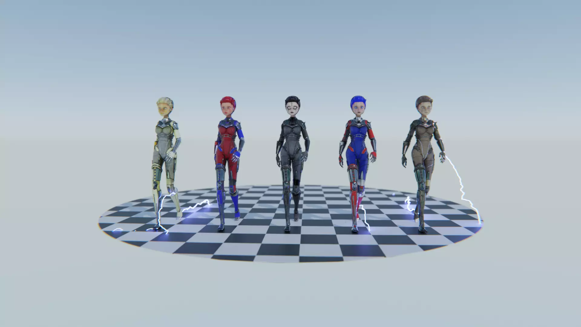 Asymmetric Robotic Characters Cyborg Girl Pack Low-poly 3D model_7