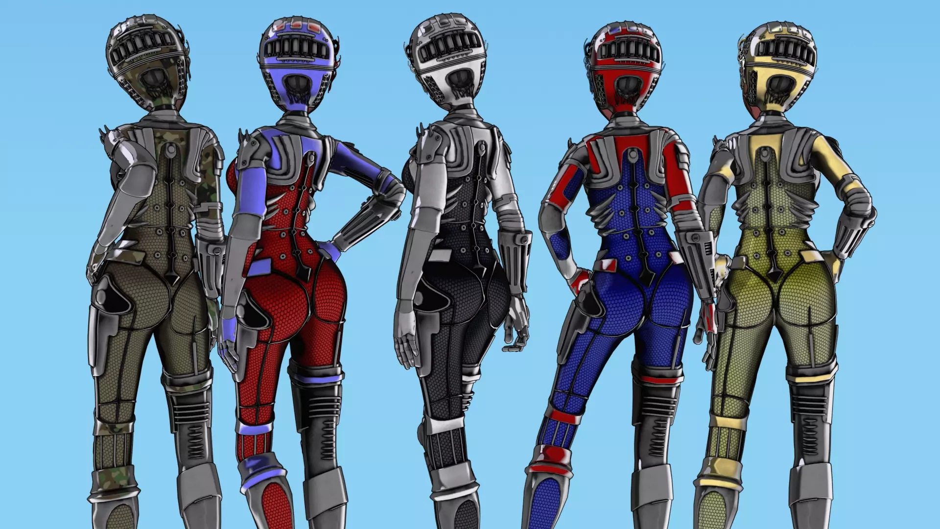 Asymmetric Robotic Characters Cyborg Girl Pack Low-poly 3D model_5