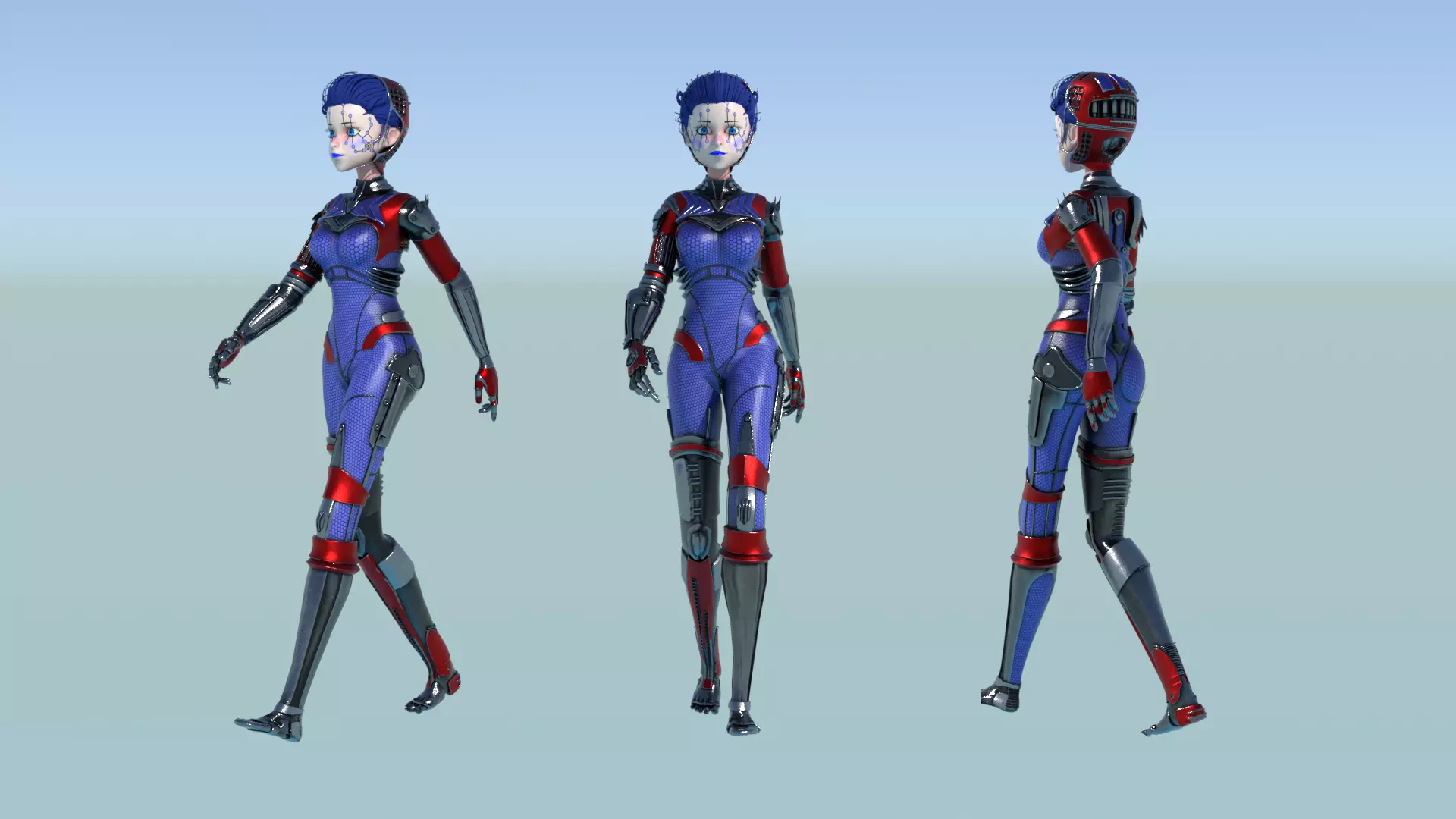 Asymmetric Robotic Characters Cyborg Girl Pack Low-poly 3D model_36