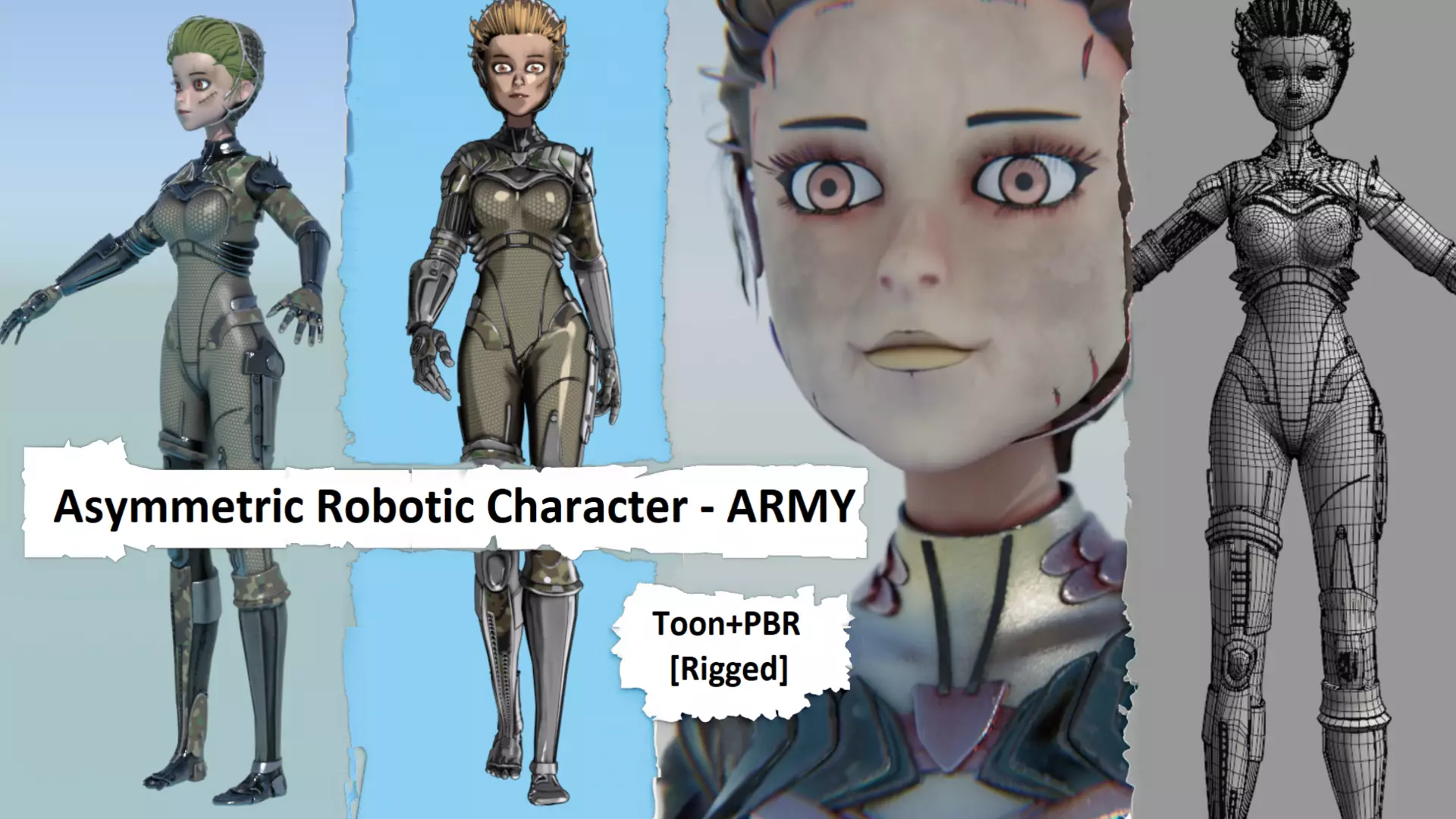 Asymmetric Robotic Characters Cyborg Girl Pack Low-poly 3D model_11