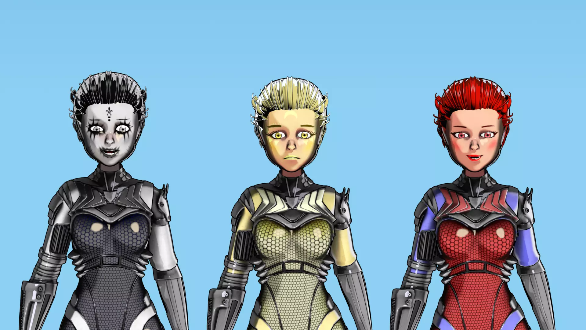 Asymmetric Robotic Characters Cyborg Girl Pack Low-poly 3D model_9