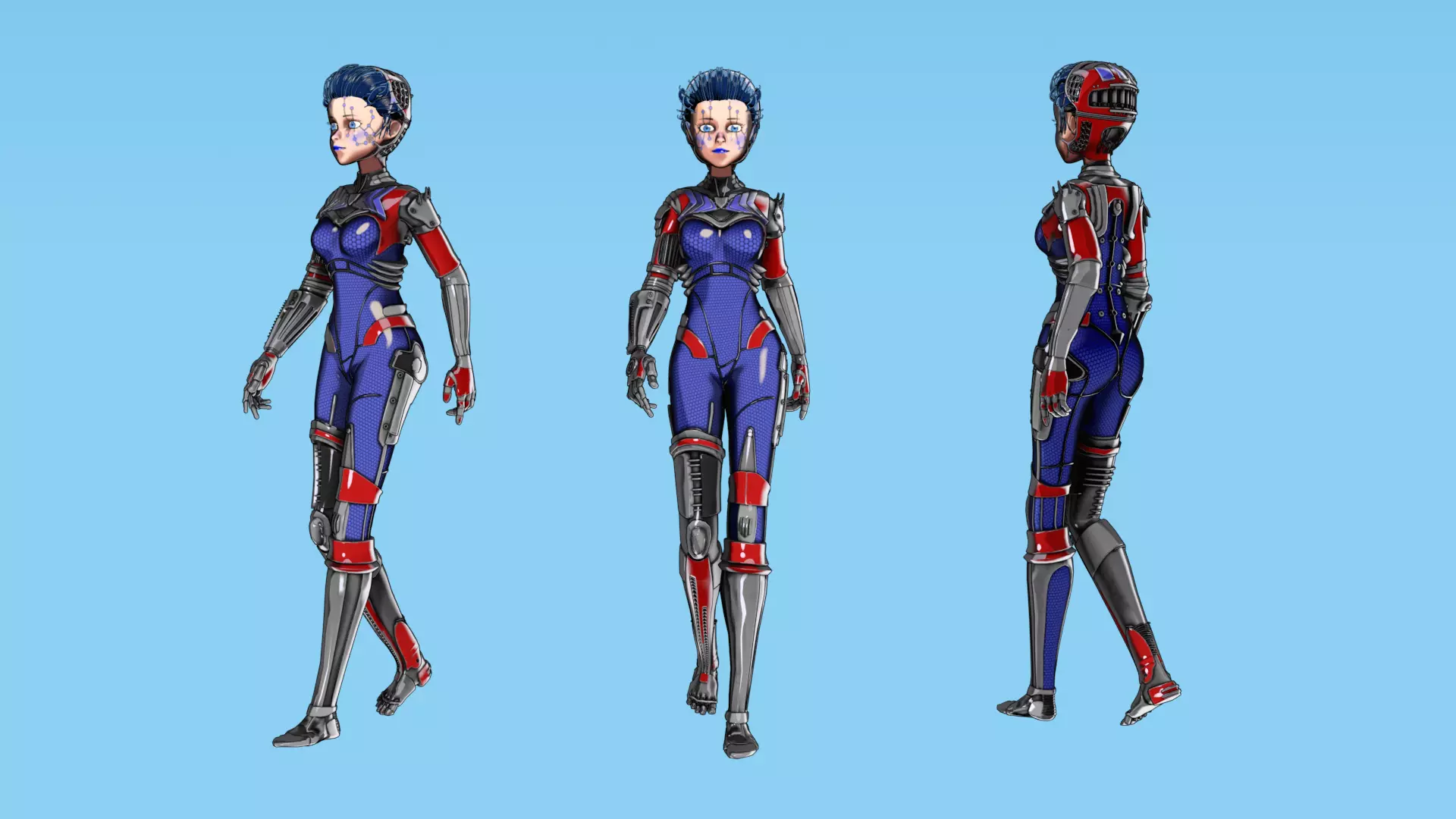 Asymmetric Robotic Characters Cyborg Girl Pack Low-poly 3D model_37