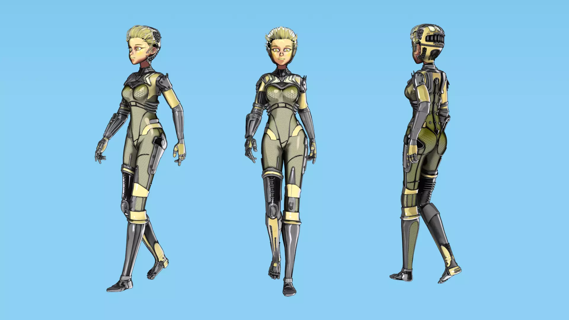 Asymmetric Robotic Characters Cyborg Girl Pack Low-poly 3D model_66