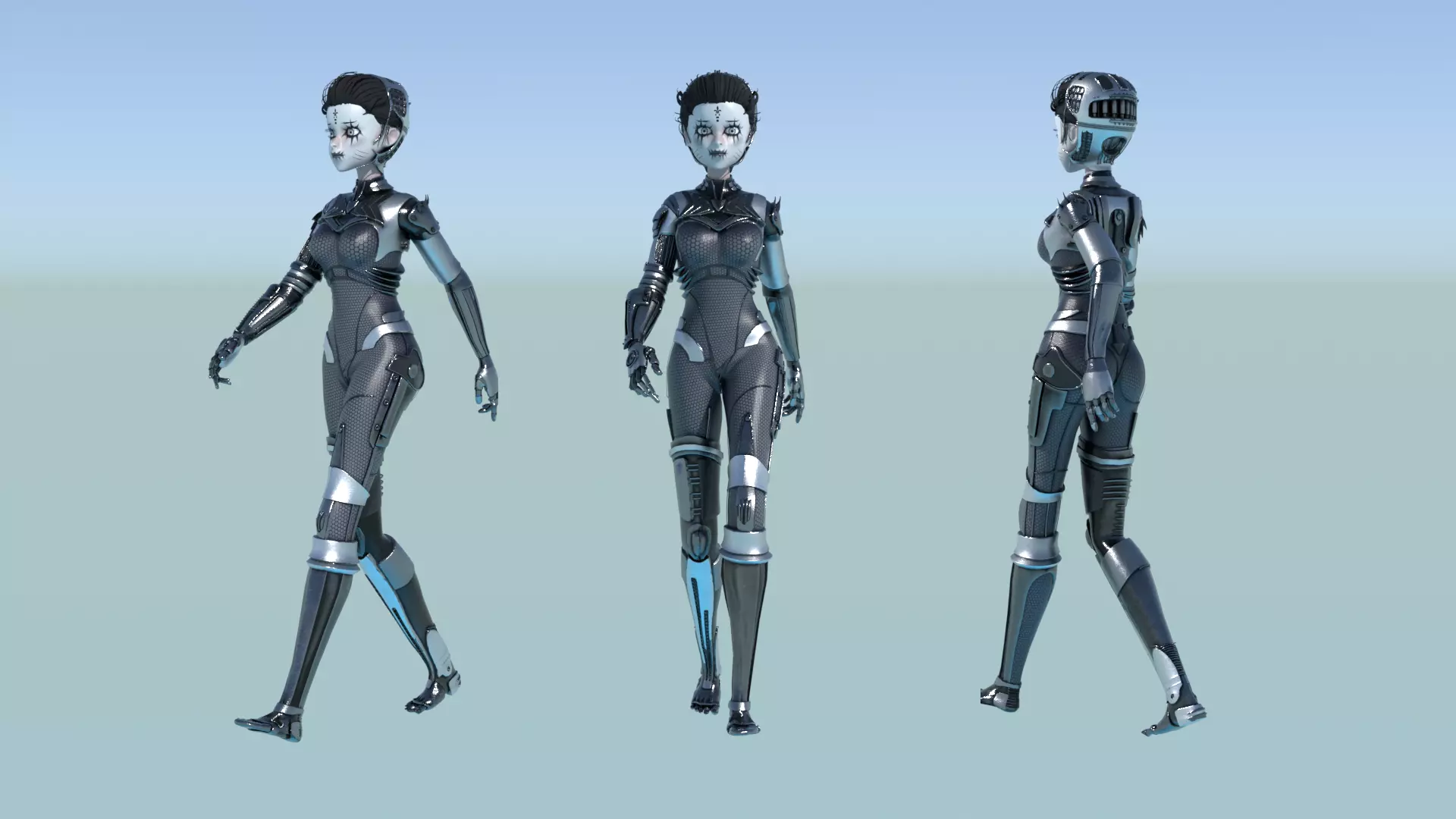 Asymmetric Robotic Characters Cyborg Girl Pack Low-poly 3D model_27