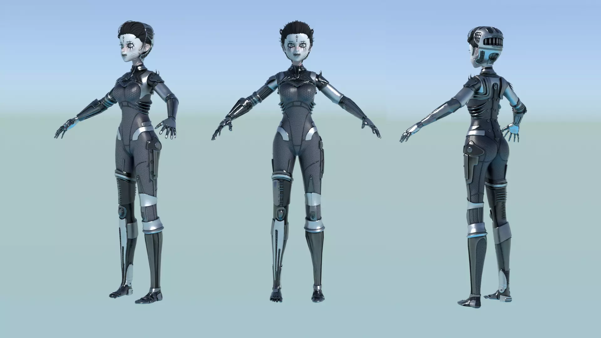 Asymmetric Robotic Characters Cyborg Girl Pack Low-poly 3D model_25