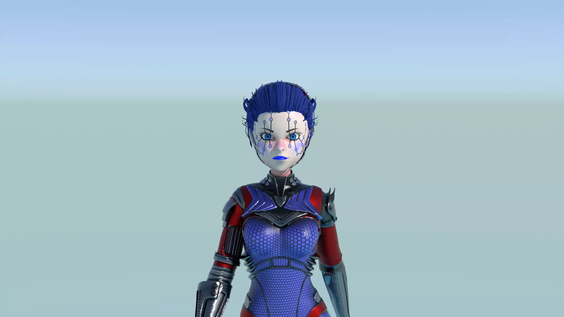 Asymmetric Robotic Characters Cyborg Girl Pack Low-poly 3D model_38