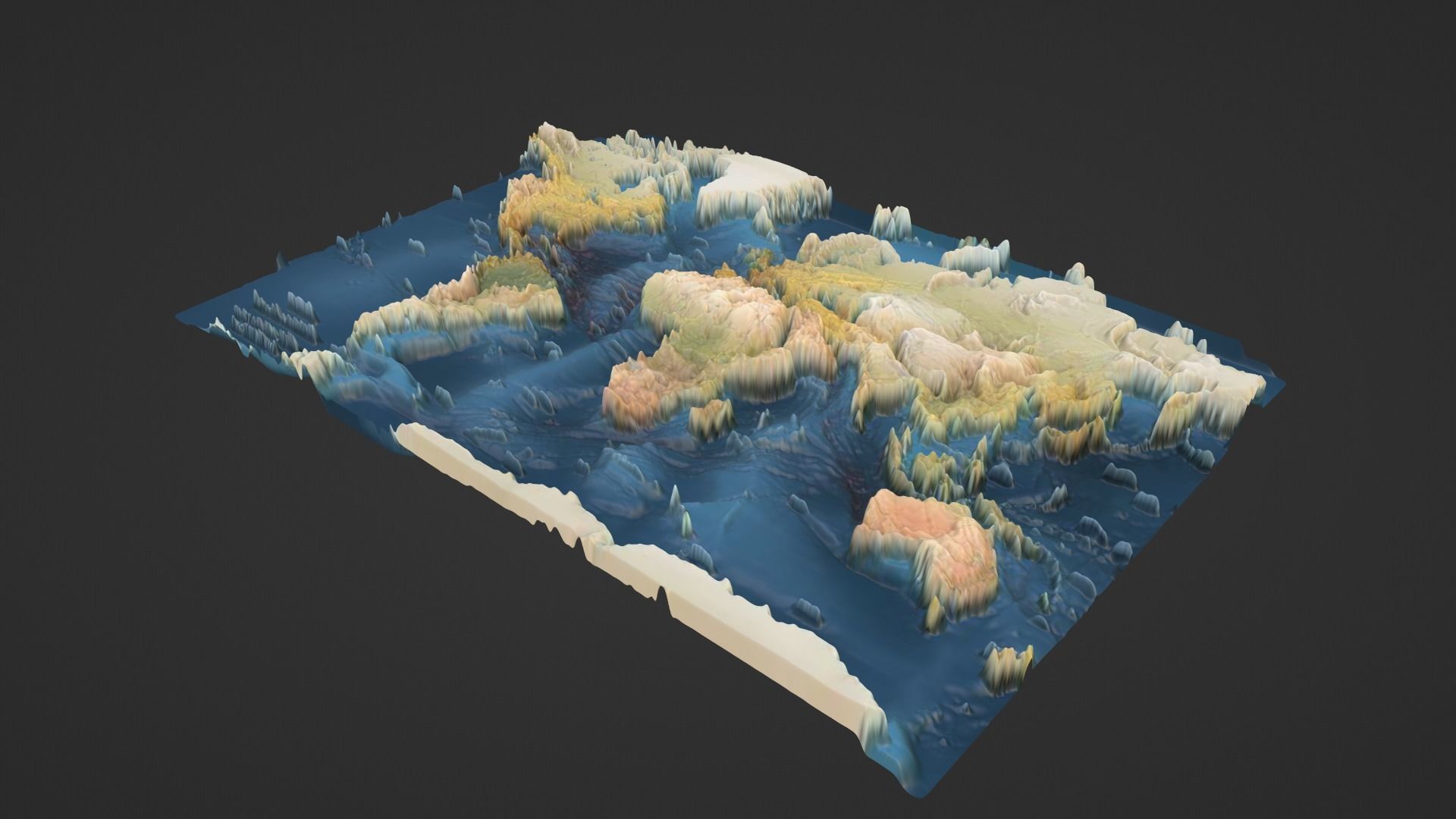 World Map Topography Low-poly 3D model_2