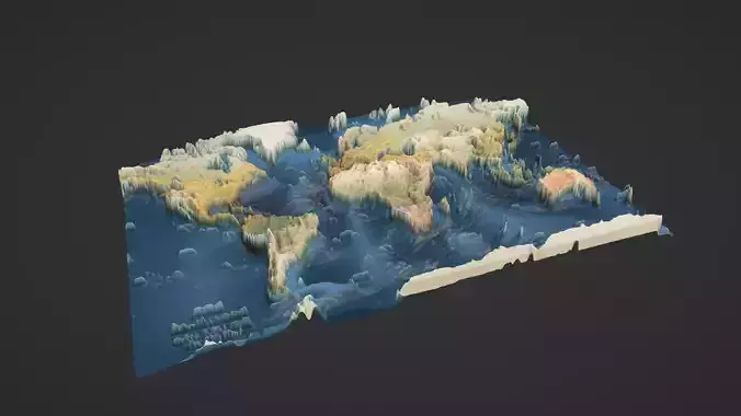 World Map Topography Low-poly 3D model