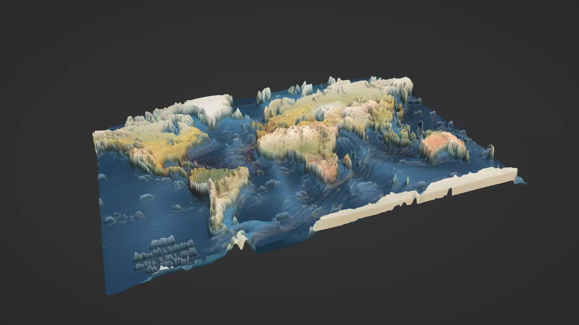 World Map Topography Low-poly 3D model_0