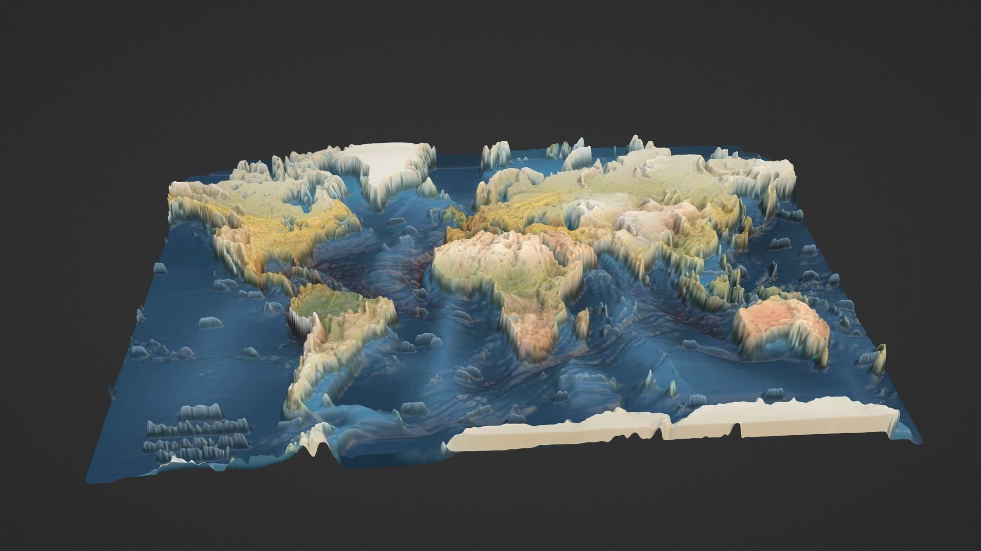 World Map Topography Low-poly 3D model_6