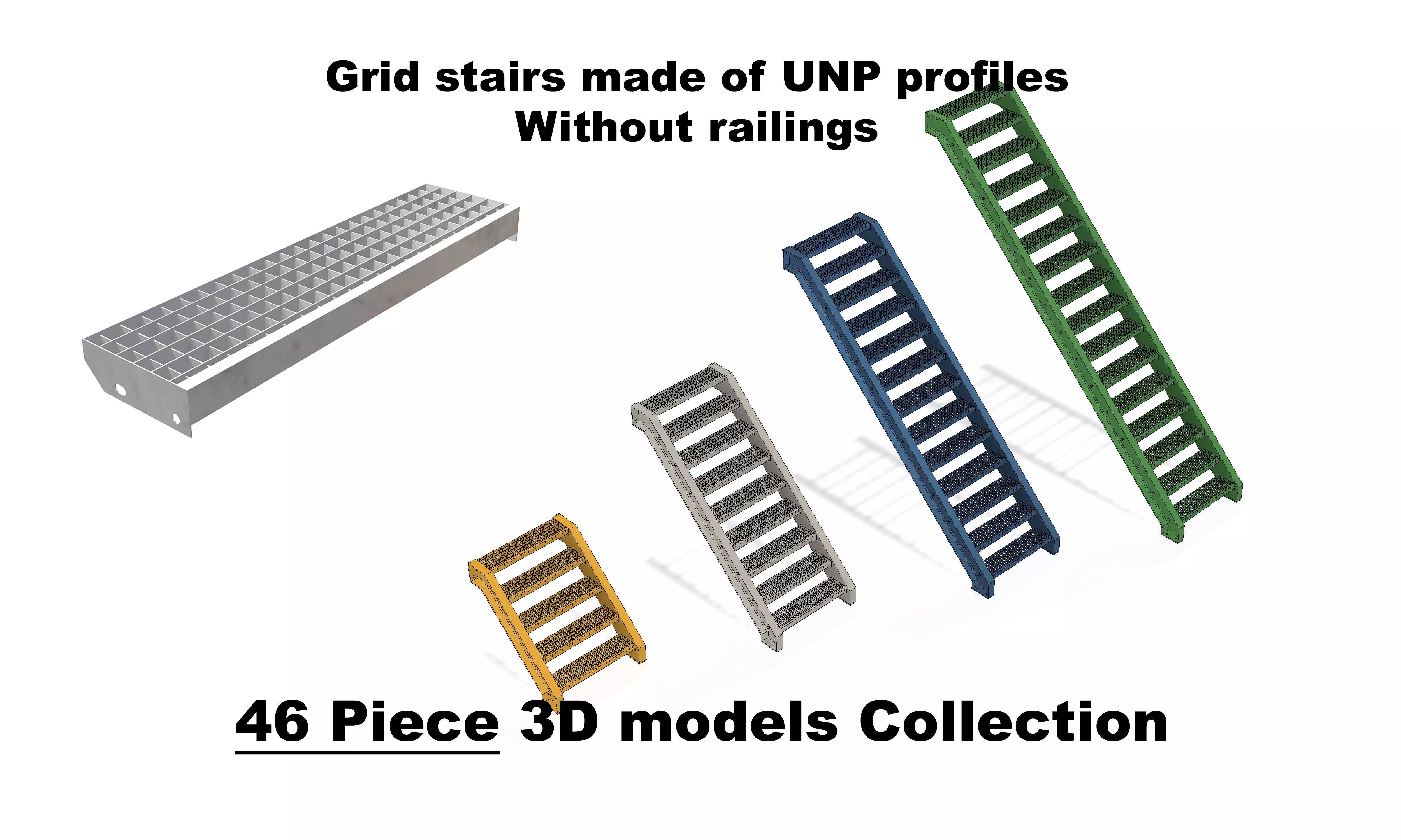 Grid stairs collection - without handrails - 46 versions 3D model_0