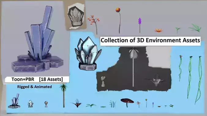 Collection of 3D environment assets Low-poly 3D model