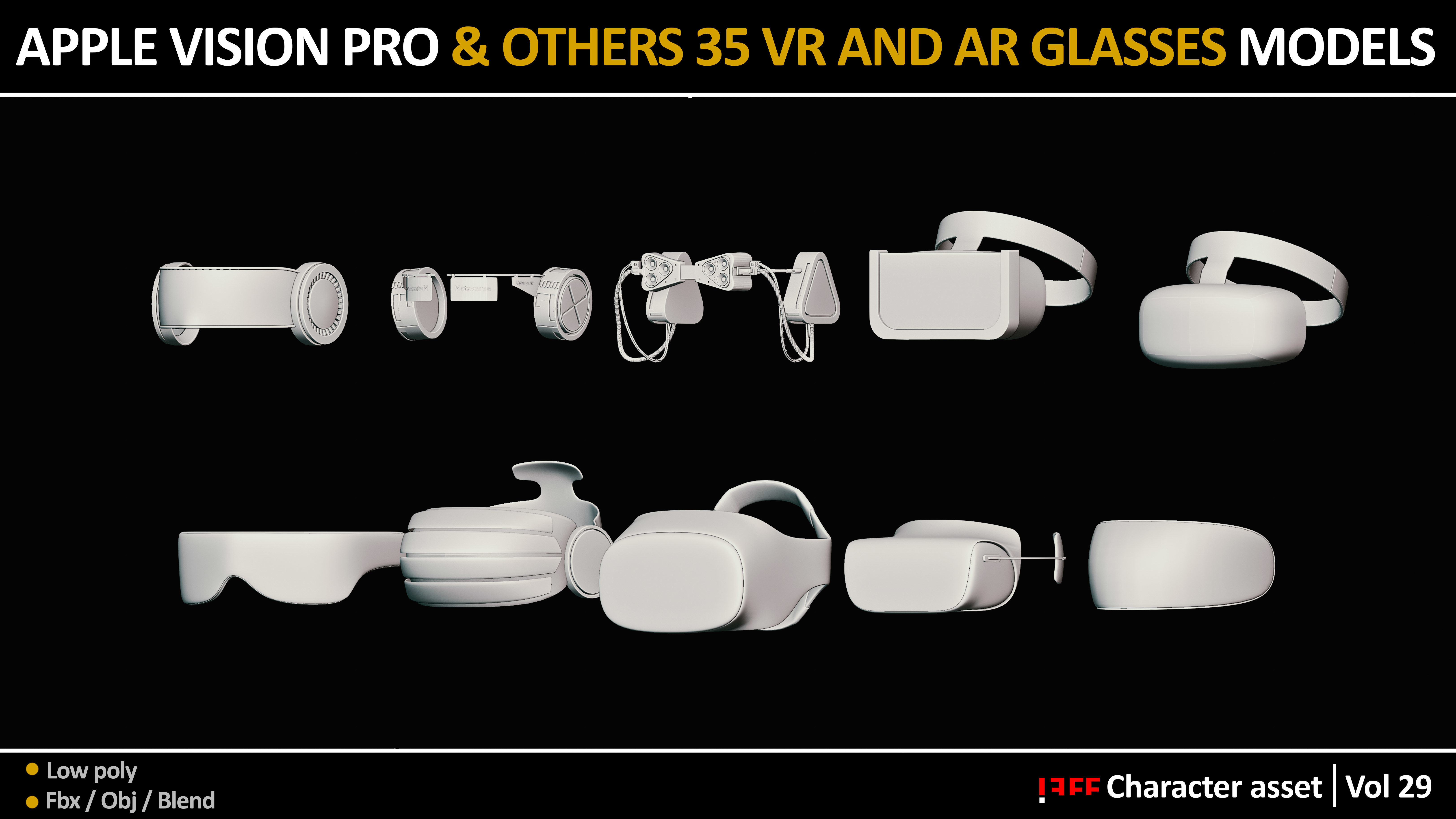 APPLE VISION PRO and 35 VR AND AR GLASSES MODELS Low-poly 3D model_3