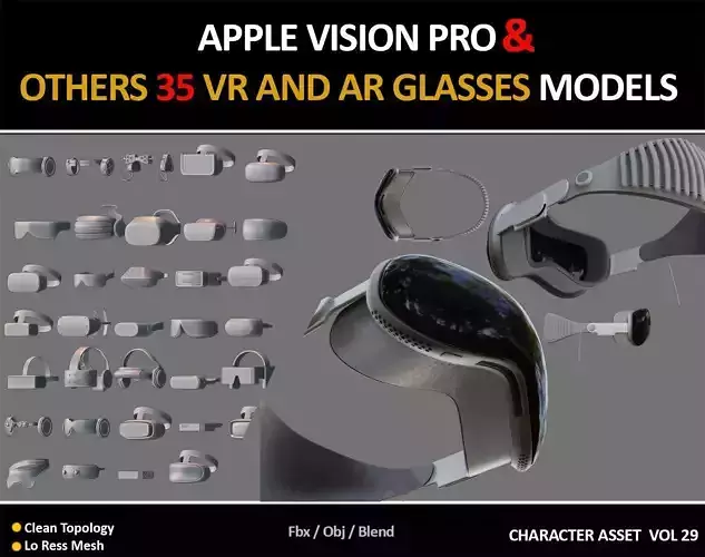 APPLE VISION PRO and 35 VR AND AR GLASSES MODELS Low-poly 3D model