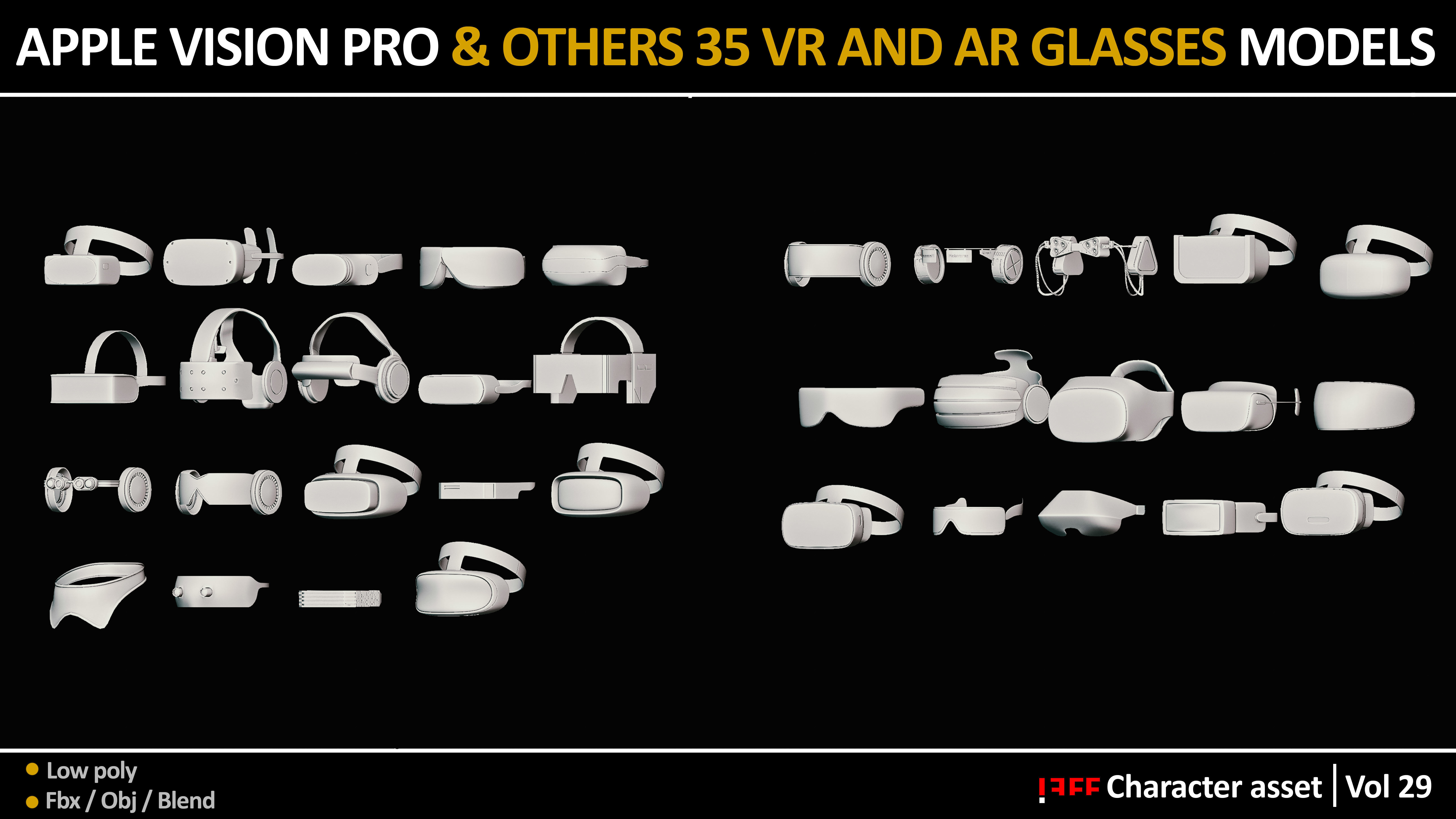 APPLE VISION PRO and 35 VR AND AR GLASSES MODELS Low-poly 3D model_6