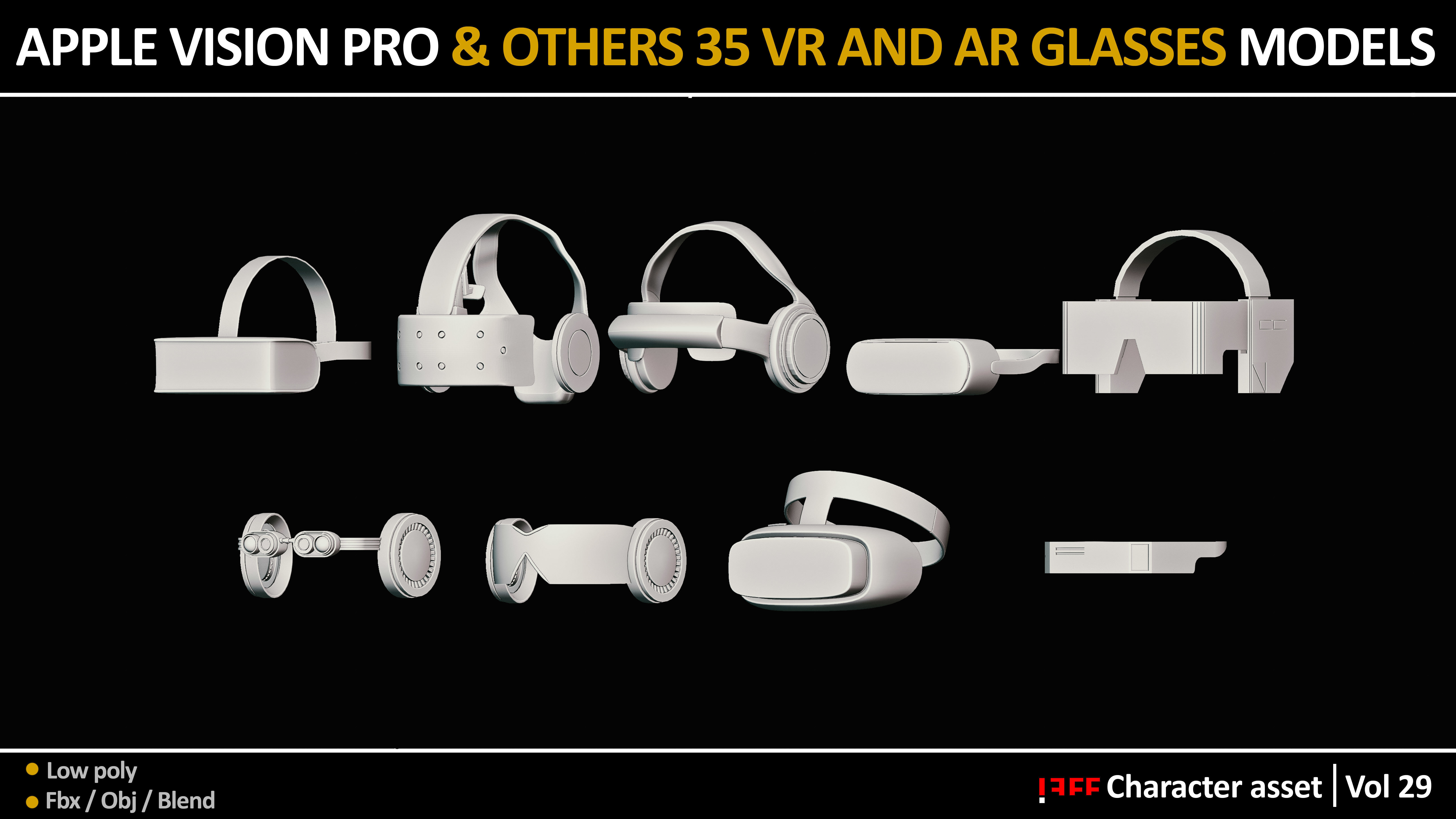 APPLE VISION PRO and 35 VR AND AR GLASSES MODELS Low-poly 3D model_2