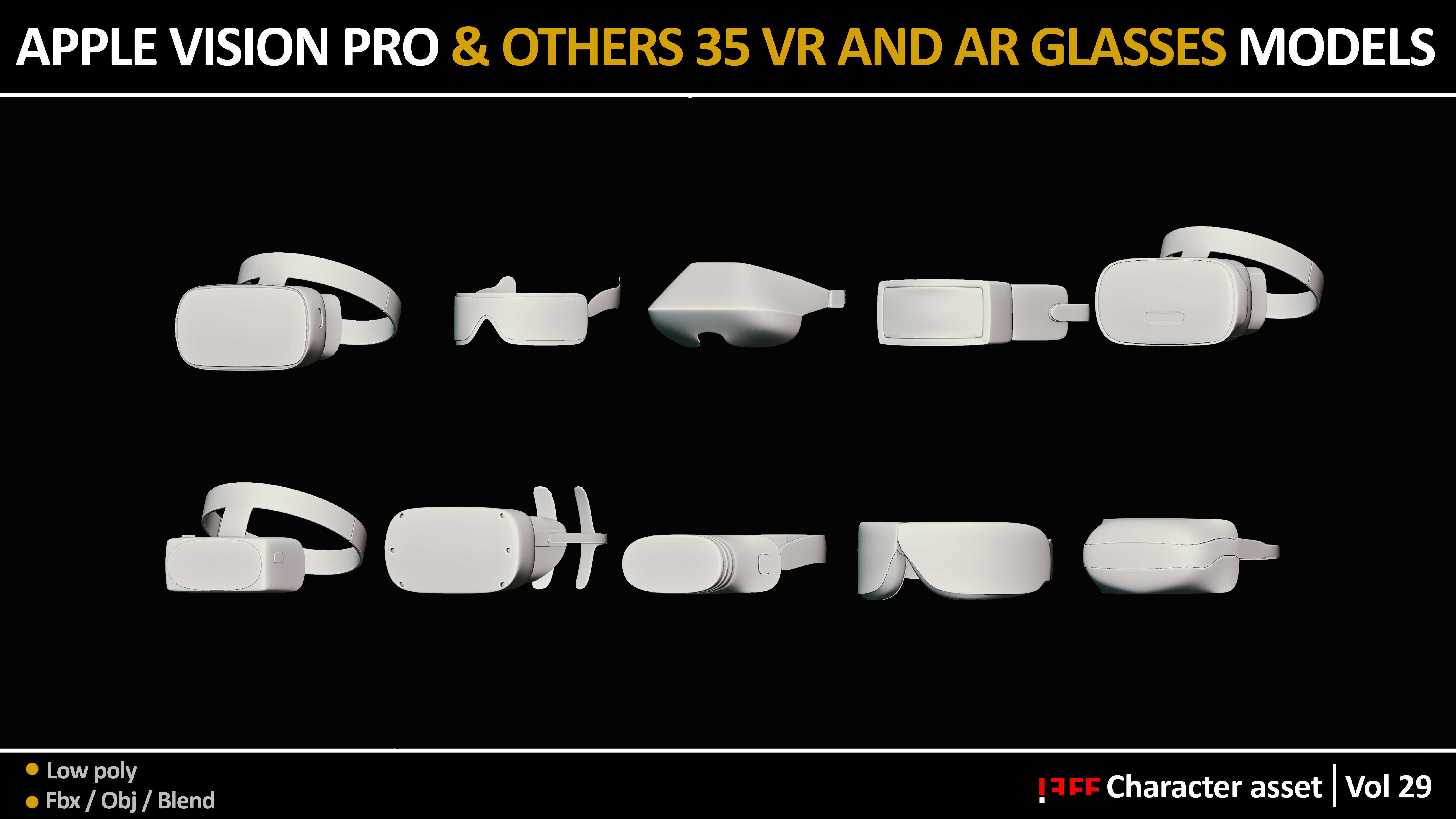 APPLE VISION PRO and 35 VR AND AR GLASSES MODELS Low-poly 3D model_4
