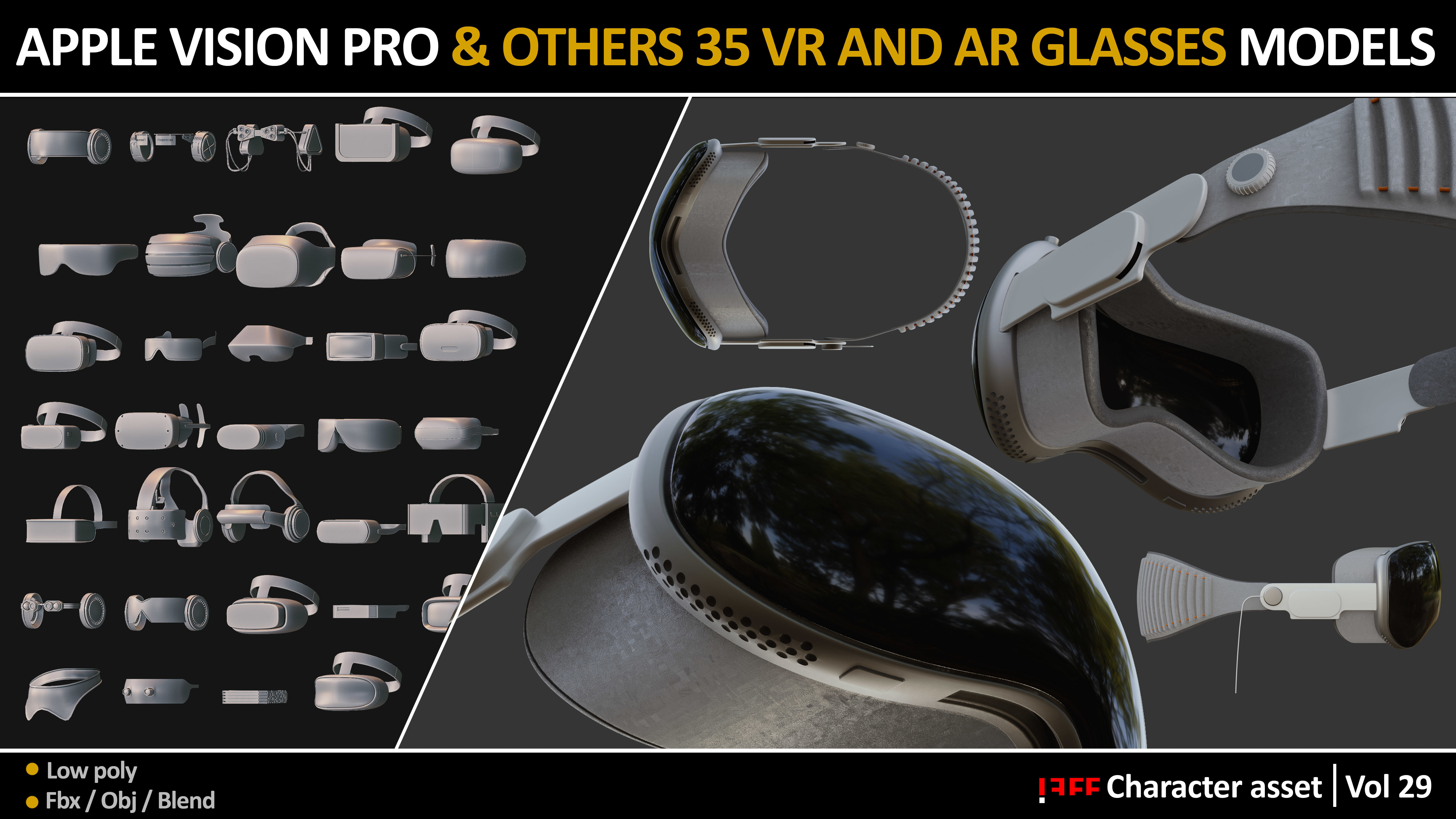 APPLE VISION PRO and 35 VR AND AR GLASSES MODELS Low-poly 3D model_1