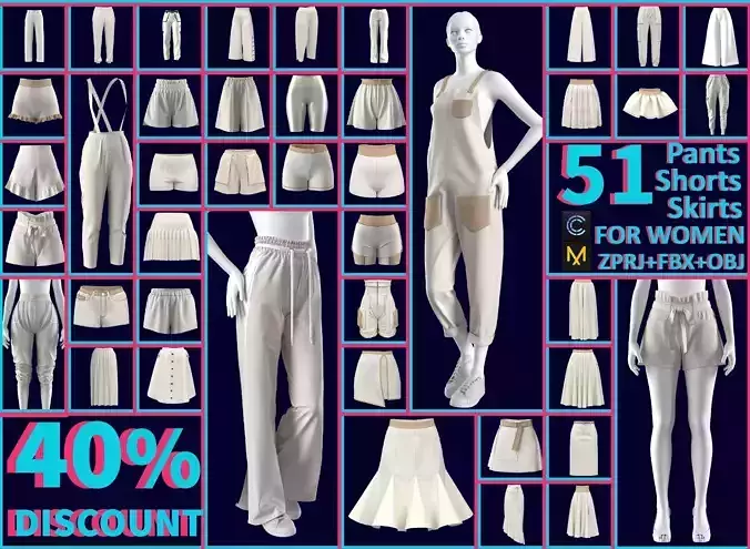 51 PANTS  SHORTS  SKIRTS FOR WOMEN Low-poly 3D model