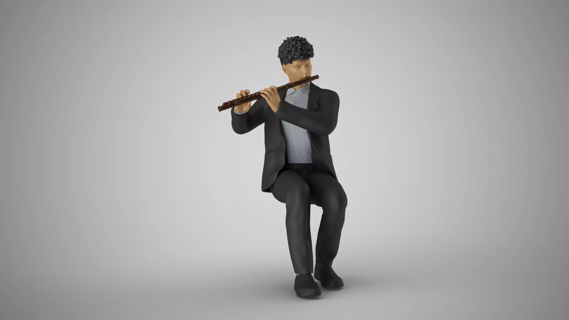 Man Playing Flute 3D print model_0