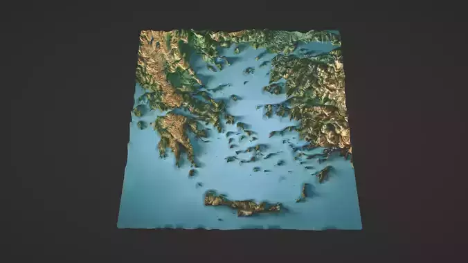 Aegean Sea Map Topography Low-poly 3D model