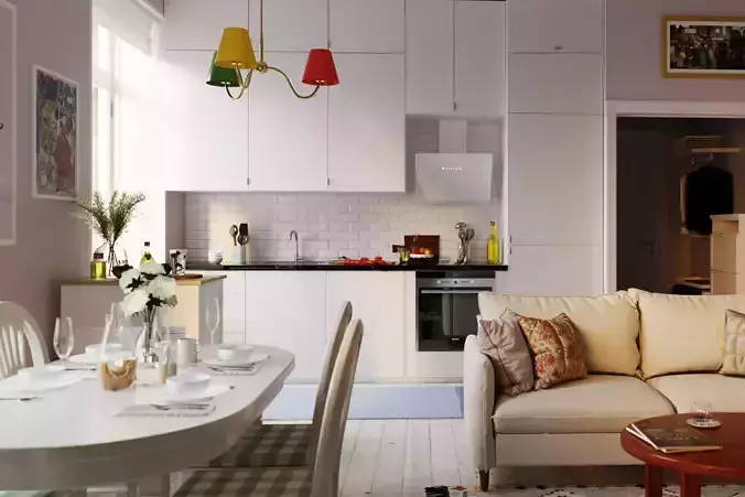 Scandinavian style interior scene 3D model