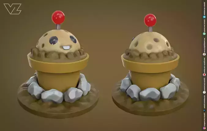 Plants vs Zombies - Potato Mine - 7 File Types - PBR Material Low-poly 3D model