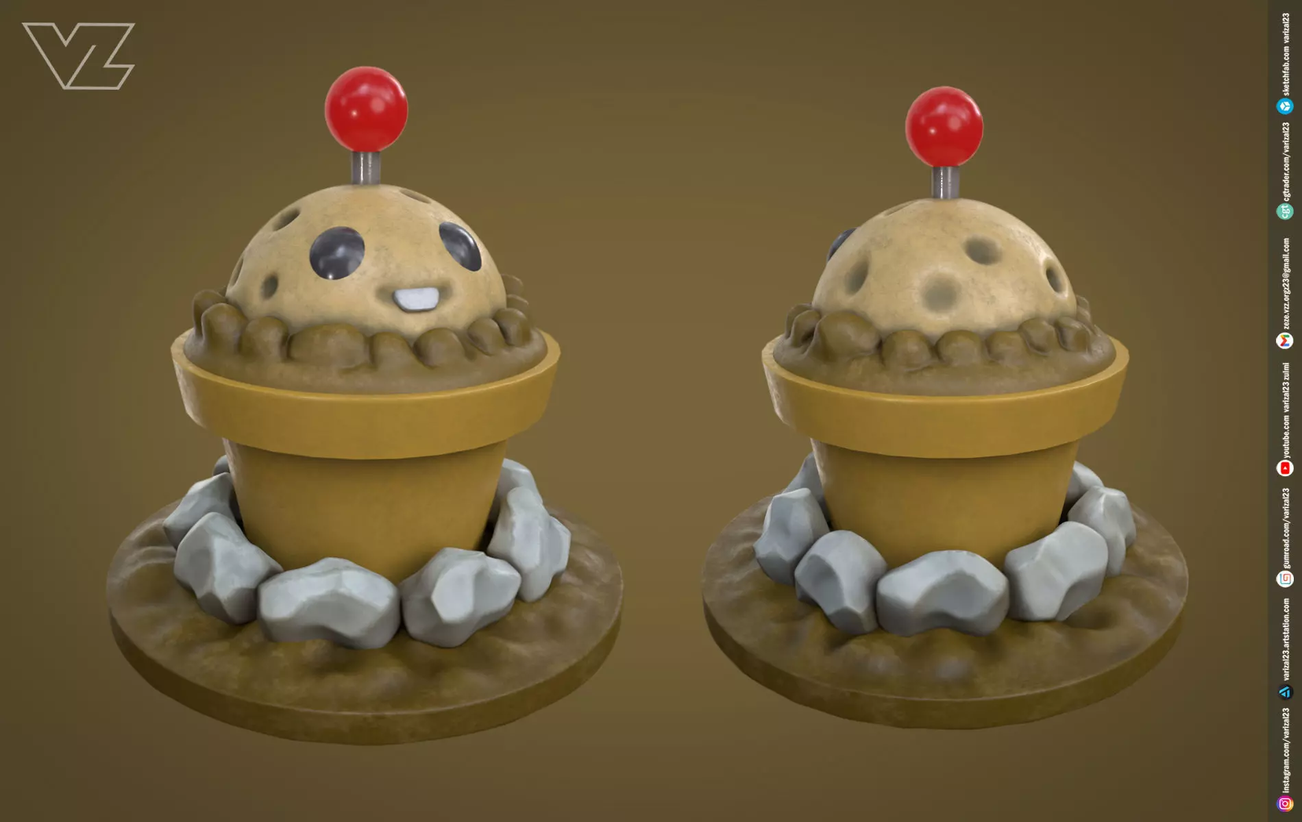 Plants vs Zombies - Potato Mine - 7 File Types - PBR Material Low-poly 3D model_0