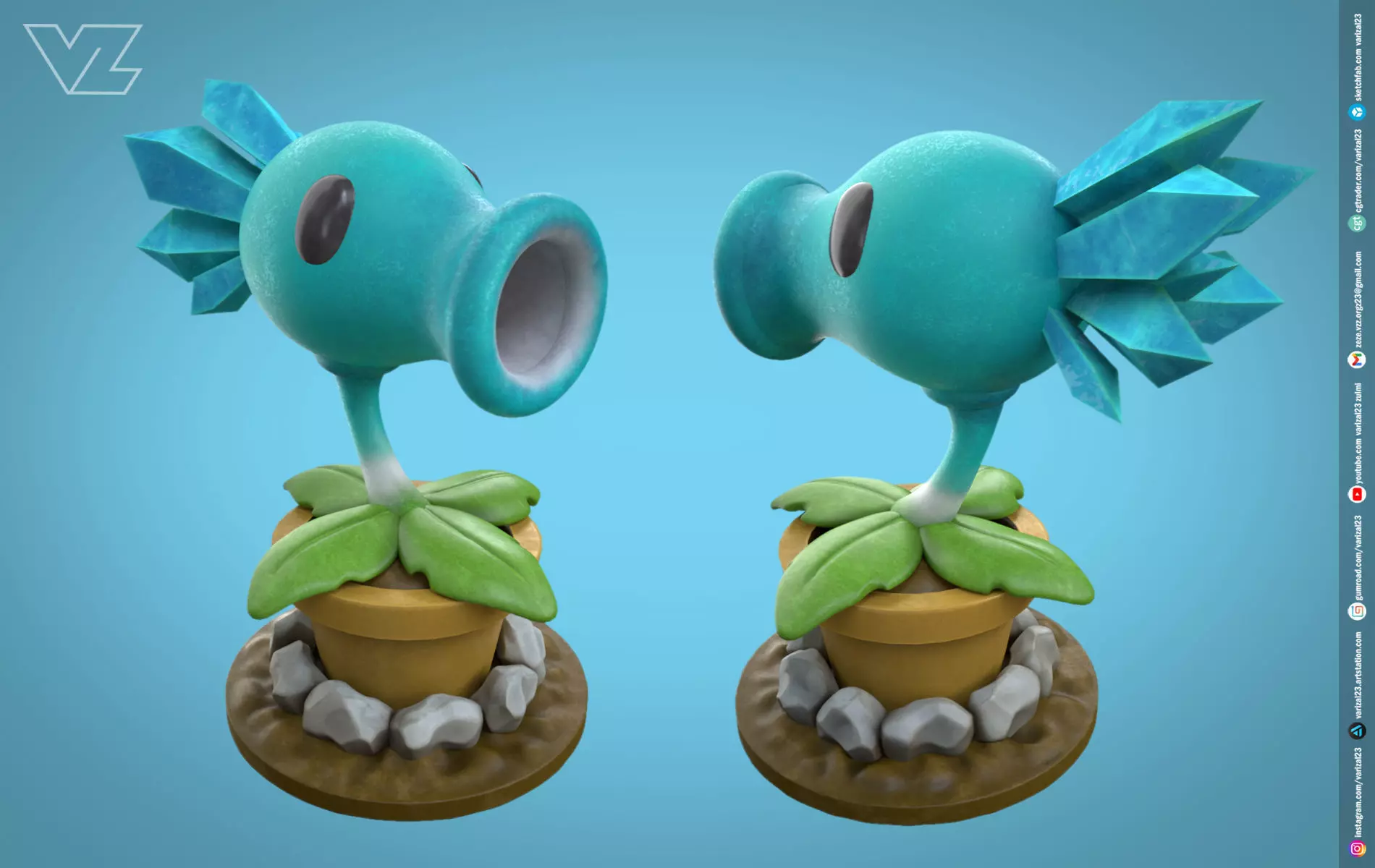 Plants vs Zombies - Snow Pea - 7 File Types - PBR Material Low-poly 3D model_0