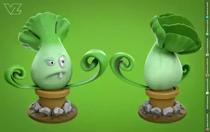 Plants vs Zombies - Bonk Choy - 7 File Types - PBR Material Low-poly 3D model