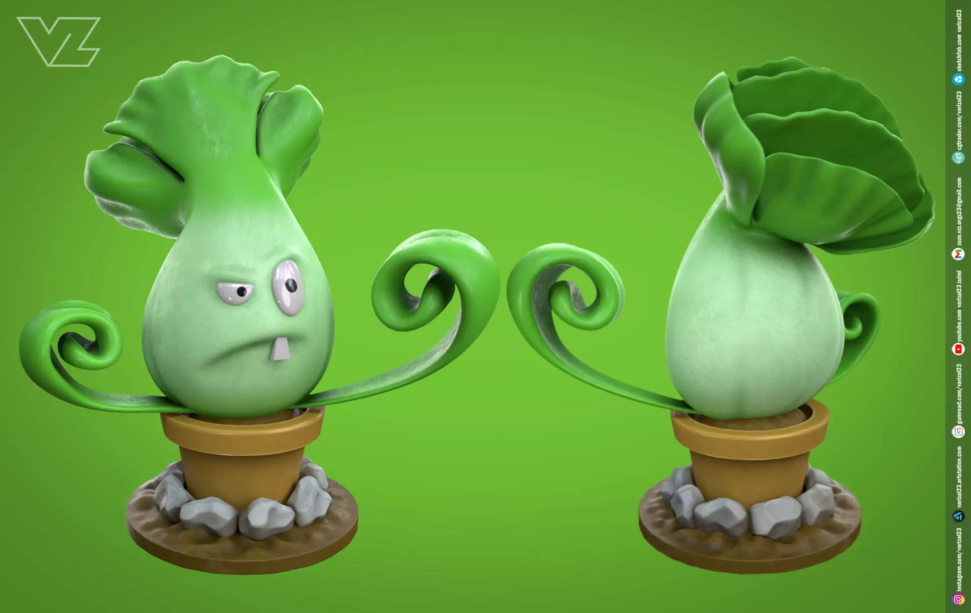 Plants vs Zombies - Bonk Choy - 7 File Types - PBR Material Low-poly 3D model_0