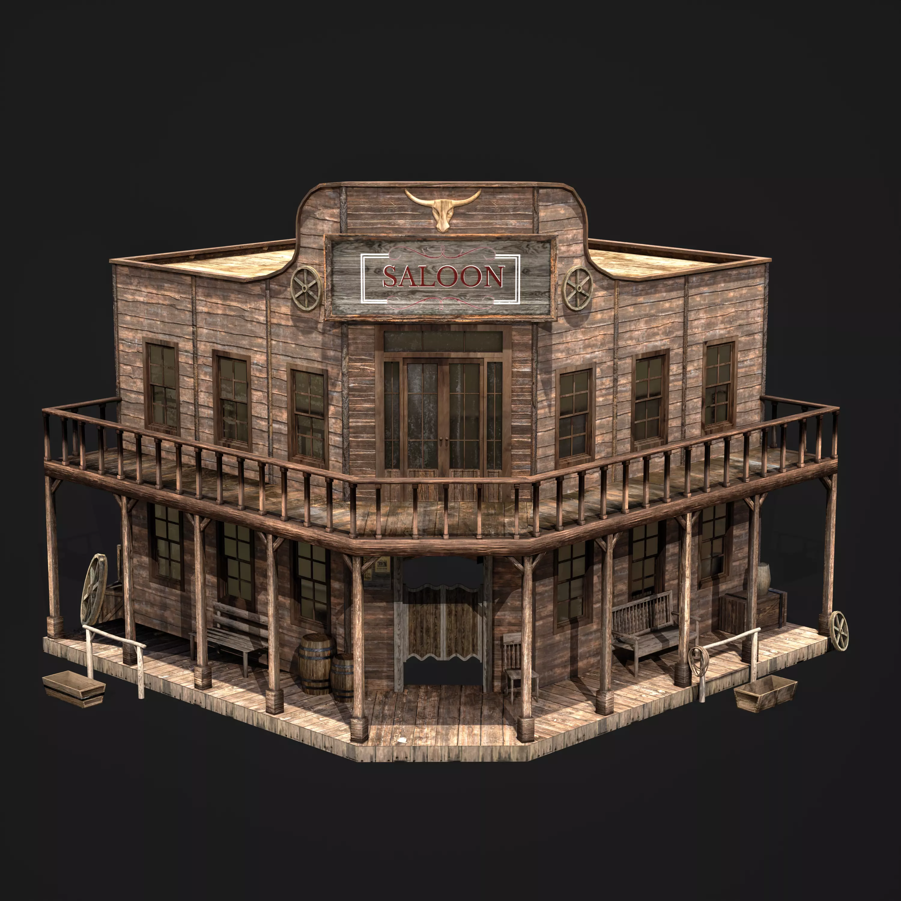 WESTERN BUILDING 001 Low-poly 3D model_0