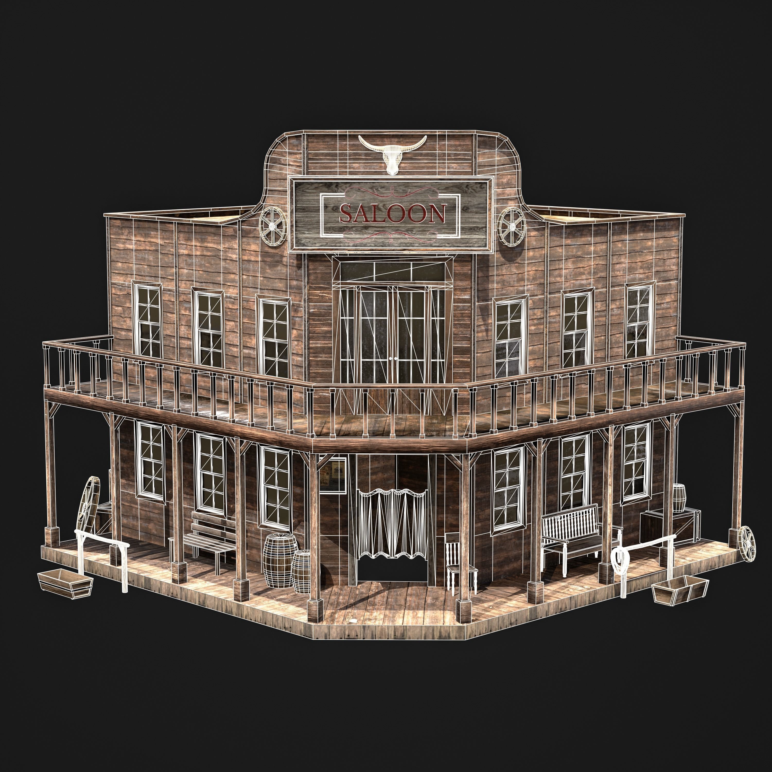 WESTERN BUILDING 001 Low-poly 3D model_10