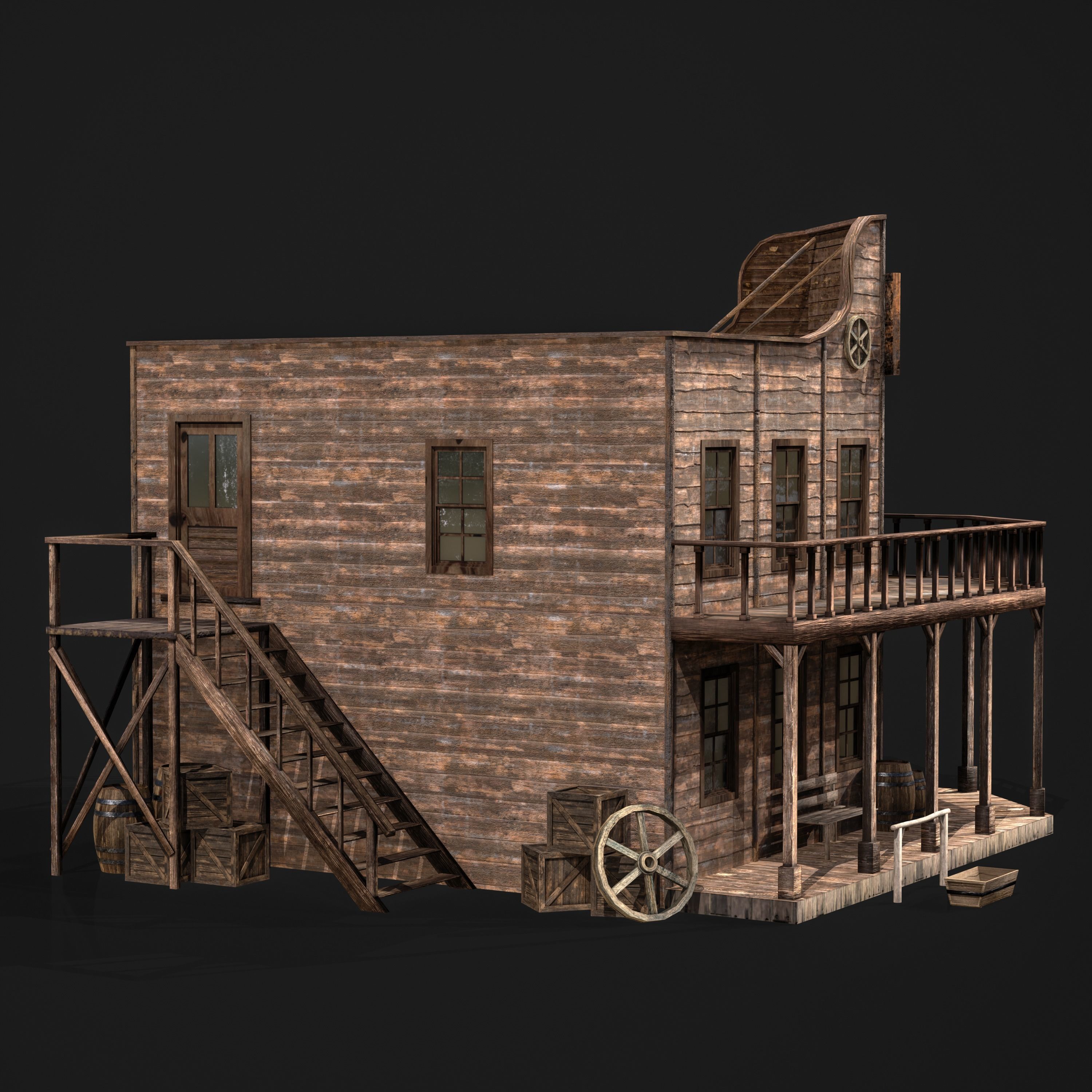 WESTERN BUILDING 001 Low-poly 3D model_2
