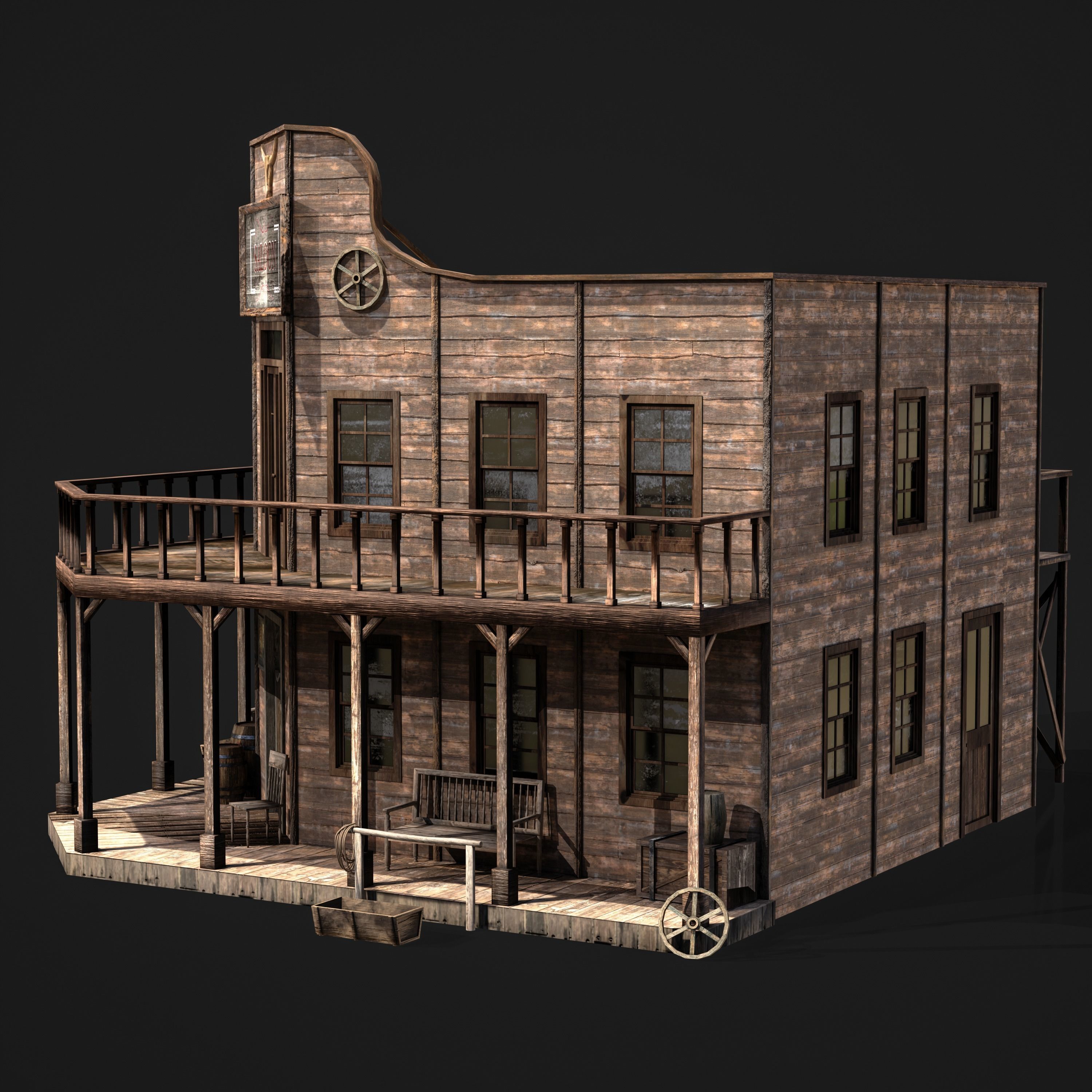 WESTERN BUILDING 001 Low-poly 3D model_1