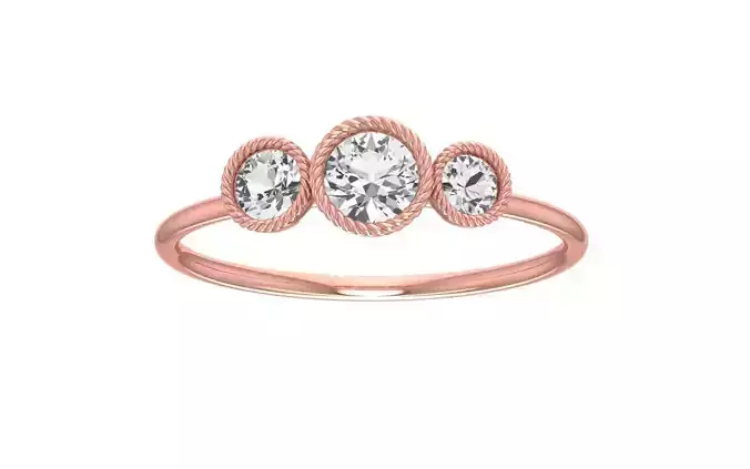 Round Cut Three Stone Rope Bezel Wedding Band 3dm STL Details