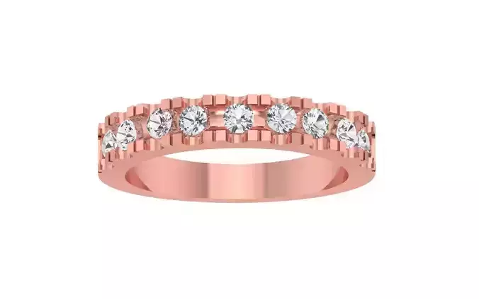 Round Cut Half Eternity Wedding Band 3dm STL OBJ FBX Render 