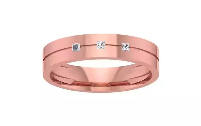 Three Stone Princess Cut Wedding Band 3dm STL OBJ FBX Render 