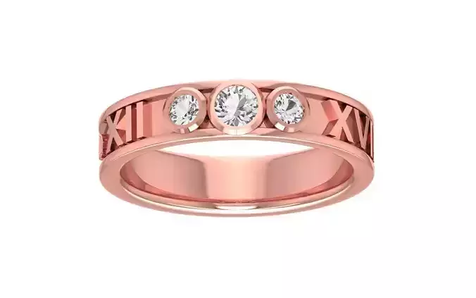 Three Stone Round Cut Bezel Setting Wedding Band 3dm STL Details