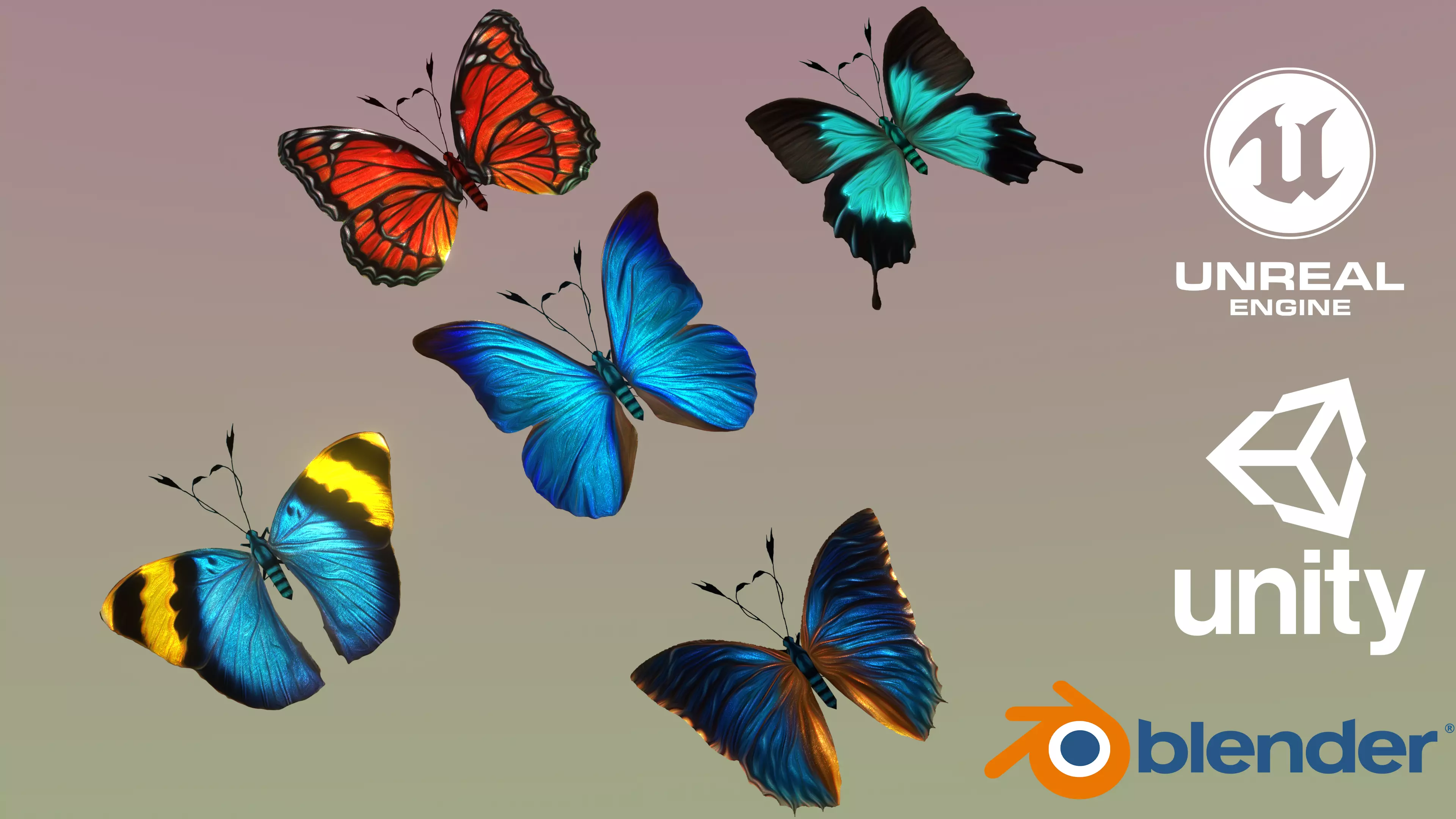 Butterflies Animated  Low-poly 3D model_0
