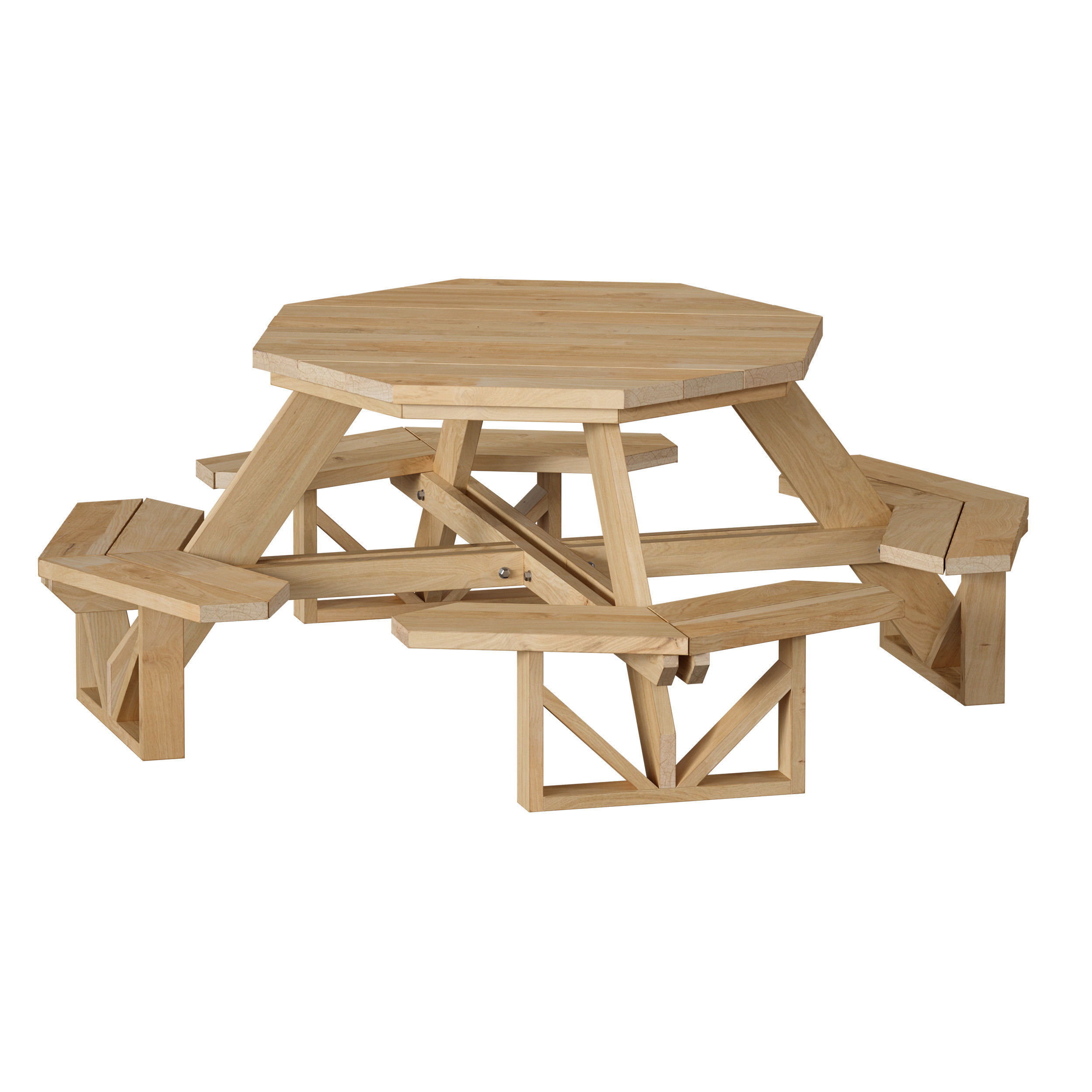 Wooden Round Outdoor Picnic Table 3D model_6