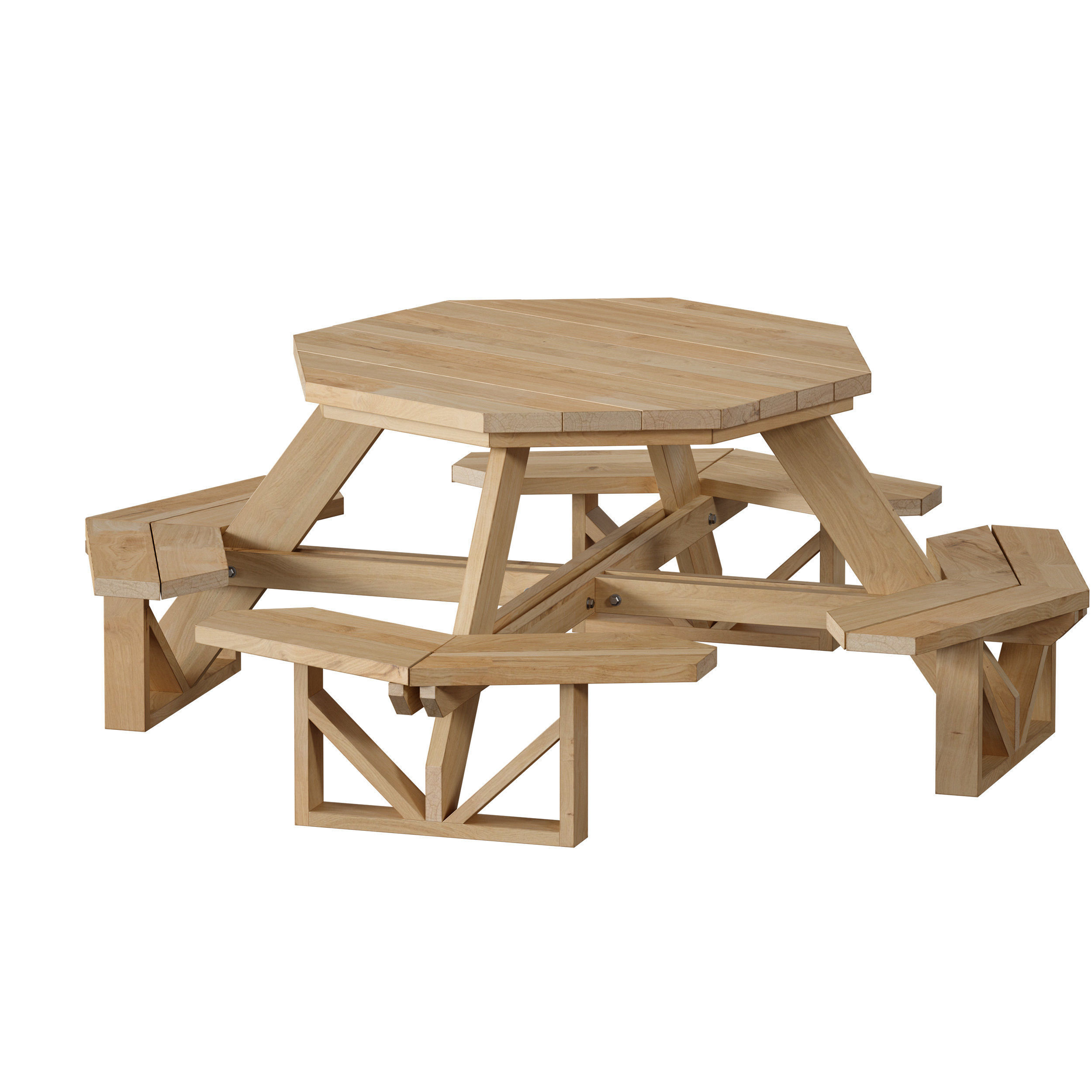 Wooden Round Outdoor Picnic Table 3D model_8