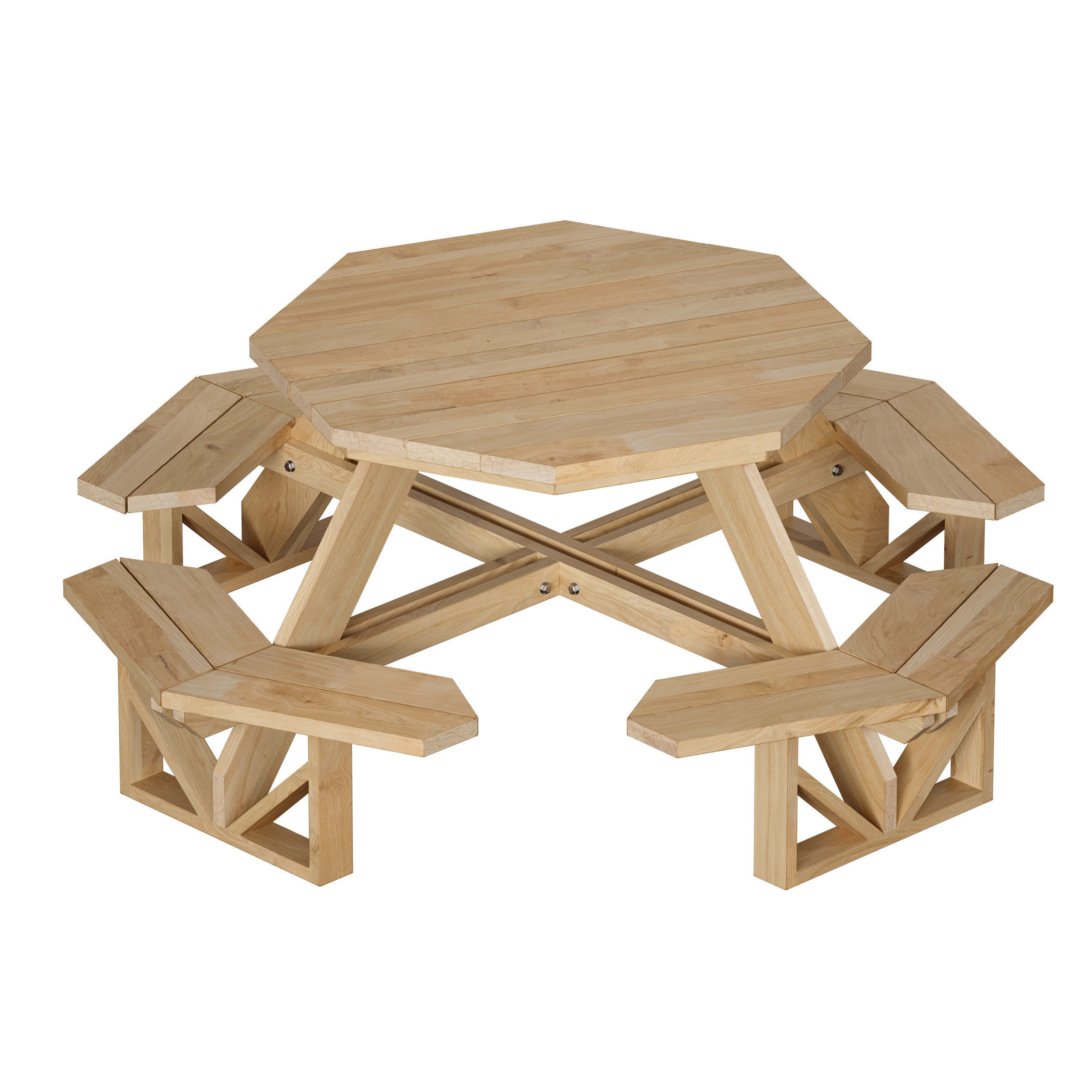 Wooden Round Outdoor Picnic Table 3D model_3