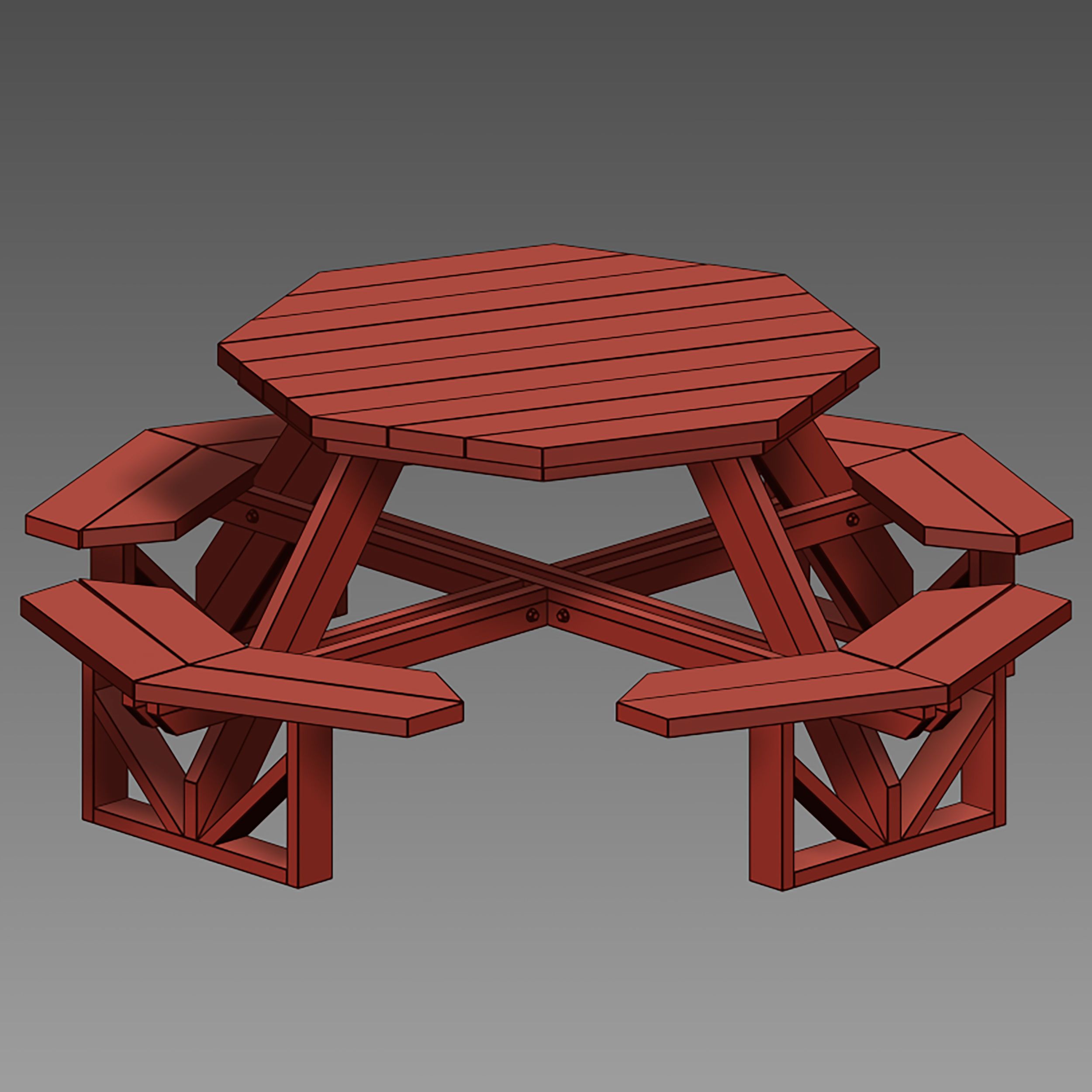 Wooden Round Outdoor Picnic Table 3D model_15