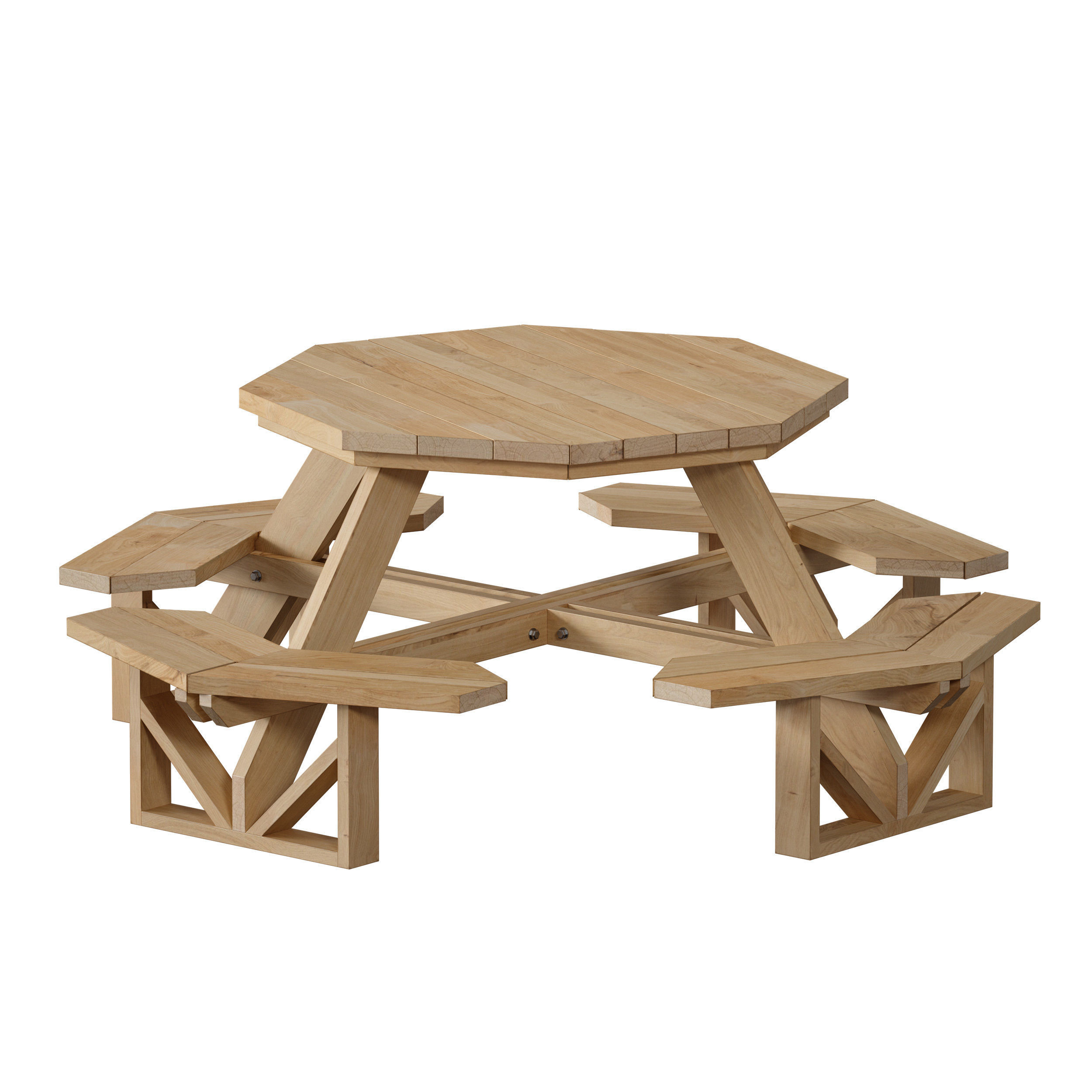 Wooden Round Outdoor Picnic Table 3D model_9