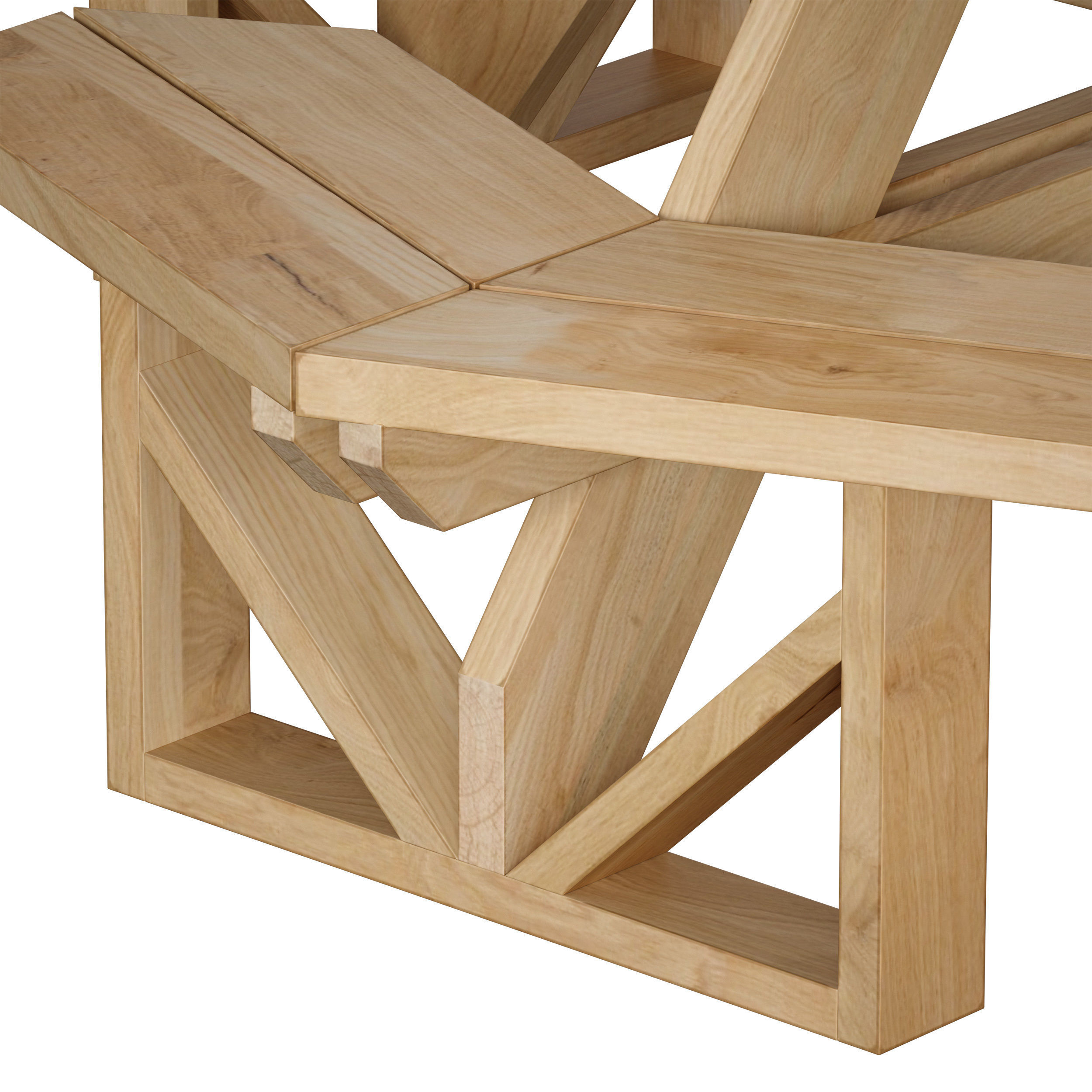 Wooden Round Outdoor Picnic Table 3D model_12