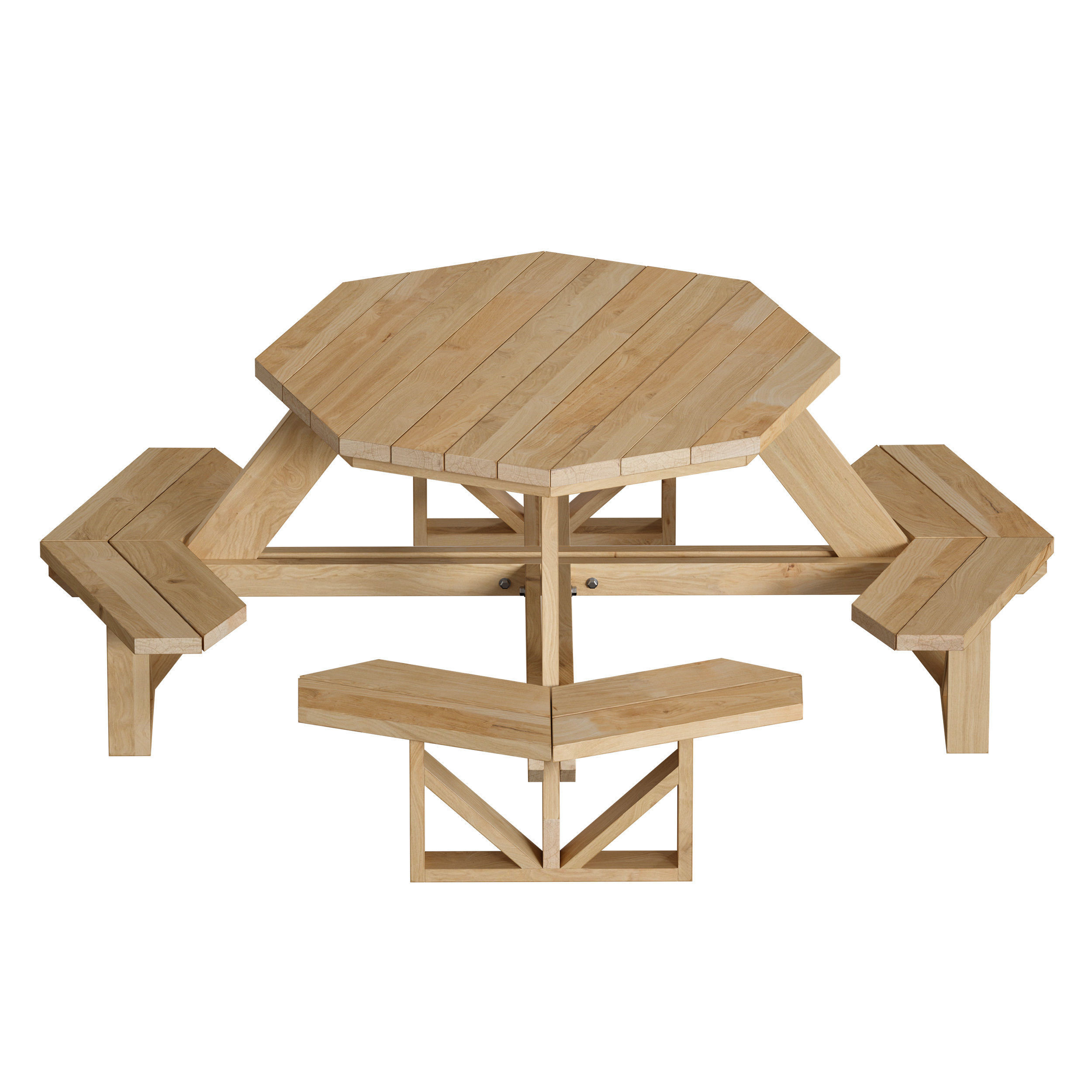 Wooden Round Outdoor Picnic Table 3D model_4